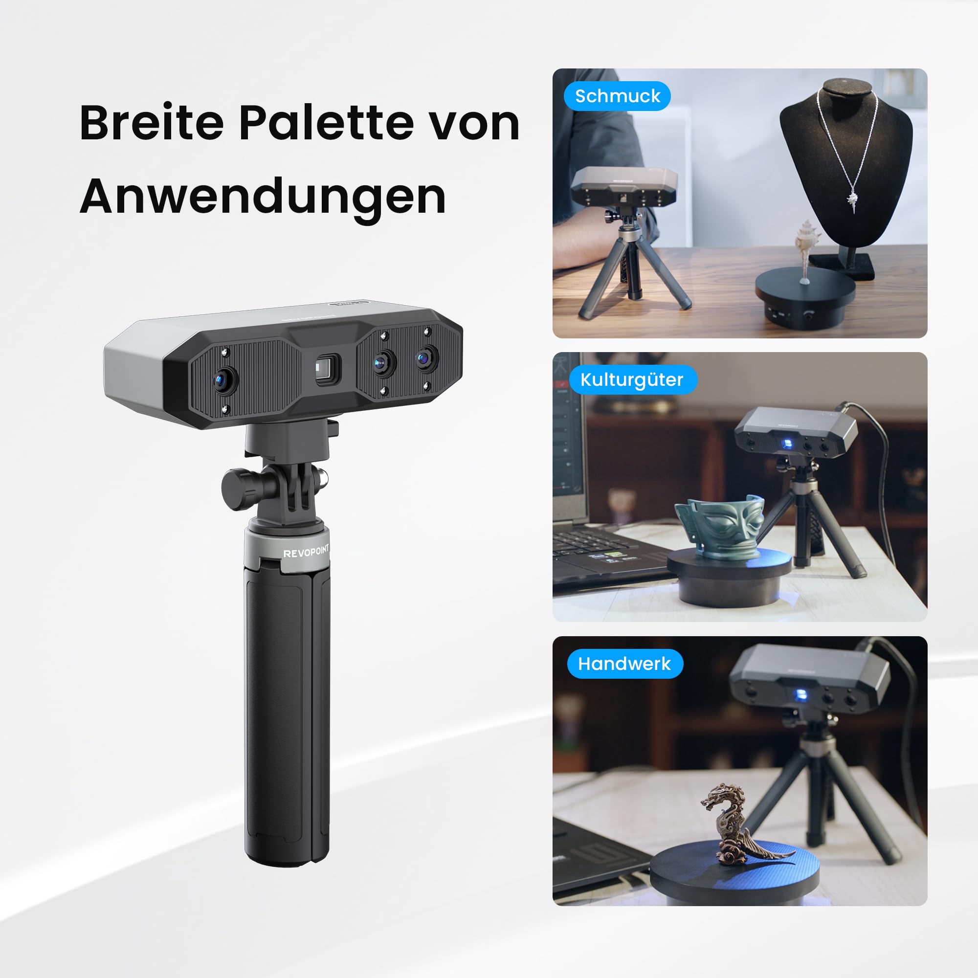 Revopoint MINI 2 Handheld 3D Scanner für 3D Druck, 0.02mm Präzision, 16 fps schnelles Scannen, Industrielles Blaulicht, Portabler Farb-3D-Modellscanner für Dental, Schmuck & kleine Objekte, Advanced