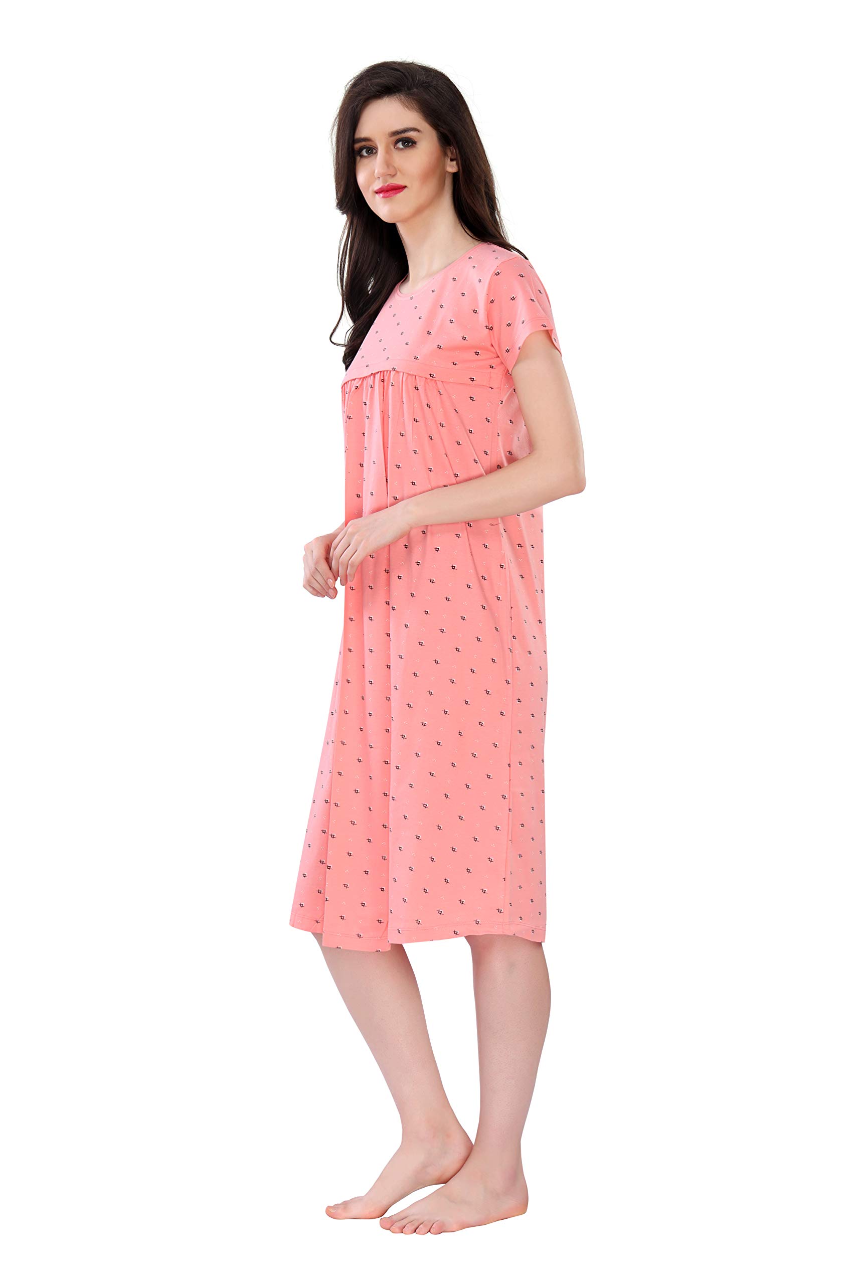 AV2 Women's Cotton Floral Knee Length Nighty (3076BXL_Peach_XL) - Image 7 thumbnail