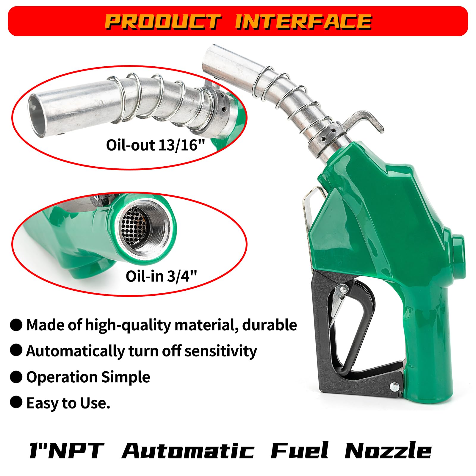 1 NPT Automatic Fuel Nozzlem,Auto ShutOff Fuel Nozzle