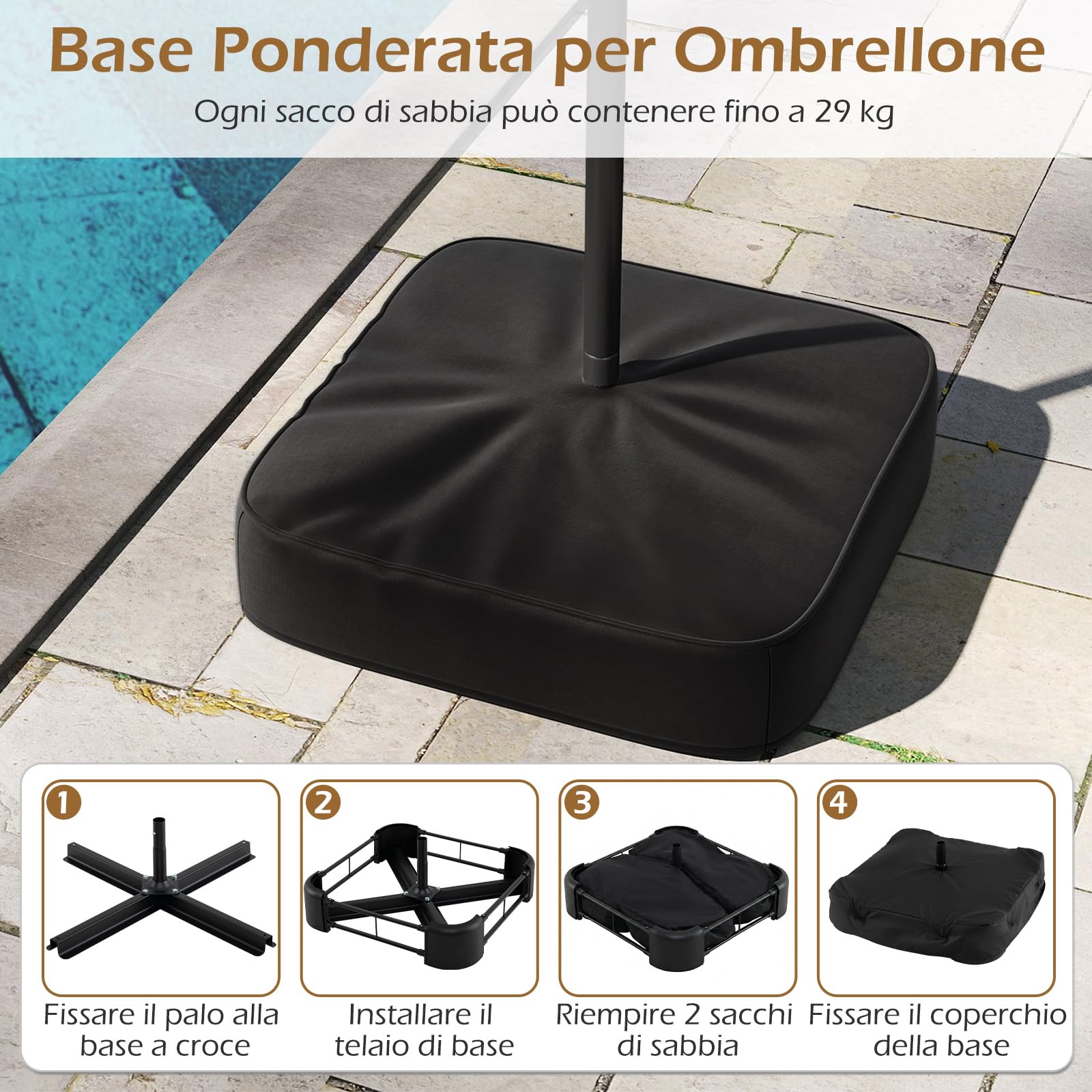 COSTWAY Ombrelloneda Giardino Doppio 400 x 200 cm, Ombrellone Rettangolare con Base, Anti-UV, con Manovella e 12 Stecche, per Giardino Piscina Patio (Beige)