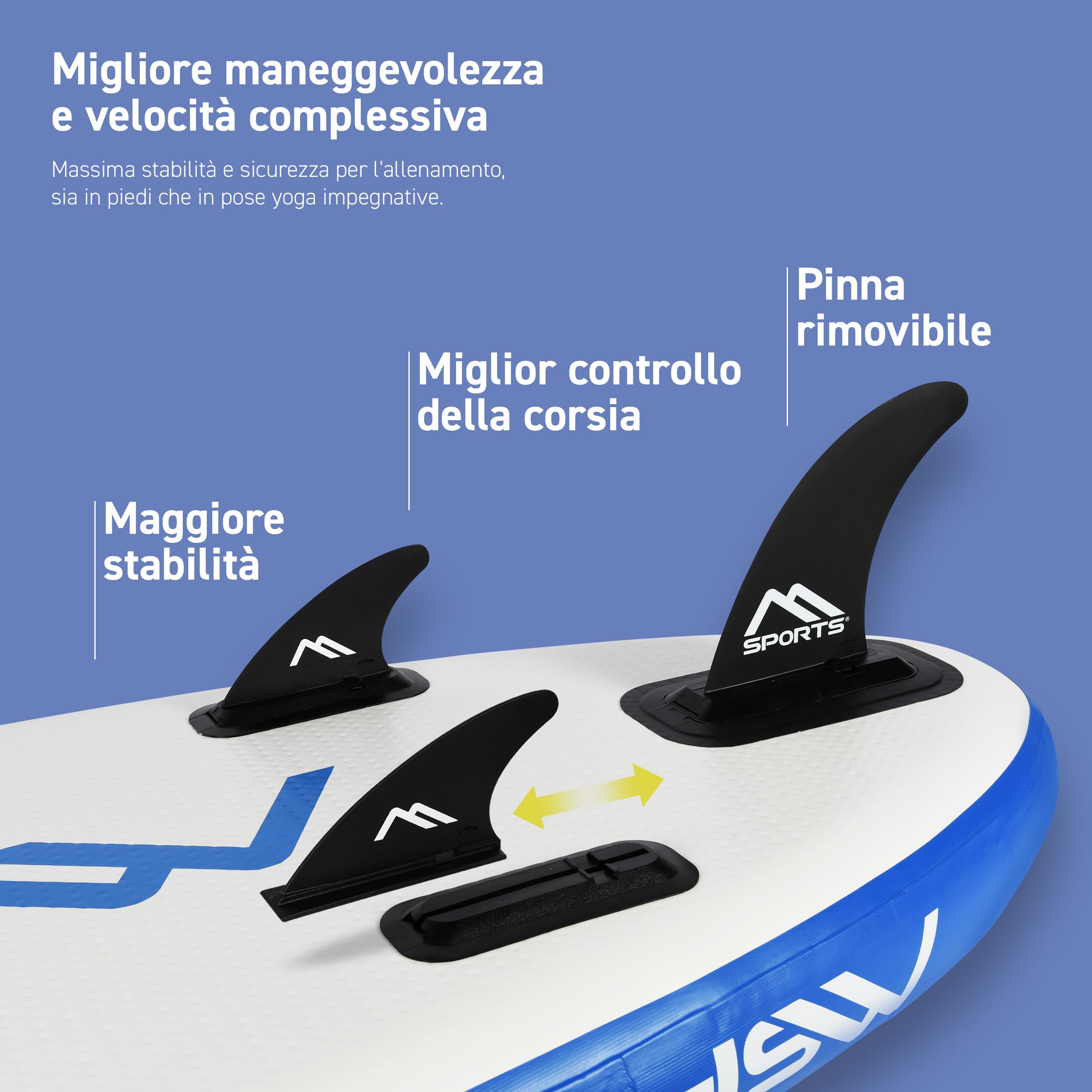 MSPORTS Stand Up Paddle Board gonfiabile completo paddleboard accessori pagaia regolabile, pompa di alta qualità + 2 bastoncini + custodia impermeabile per smartphone + borsa multifunzione