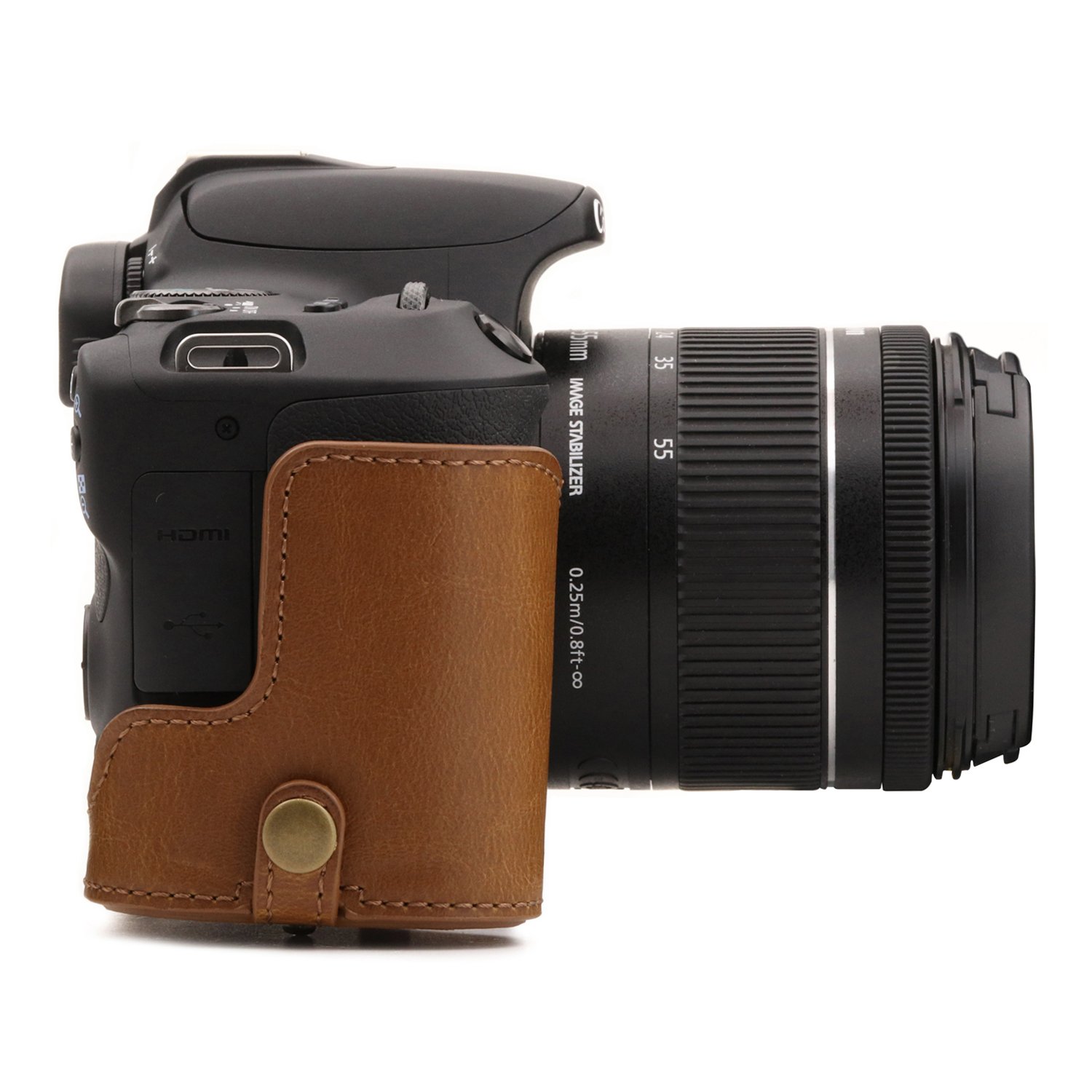 MegaGear Ever Ready - Funda de Piel para cámara Compatible con Canon EOS 250D, 200D, Lente de 18-55 mm