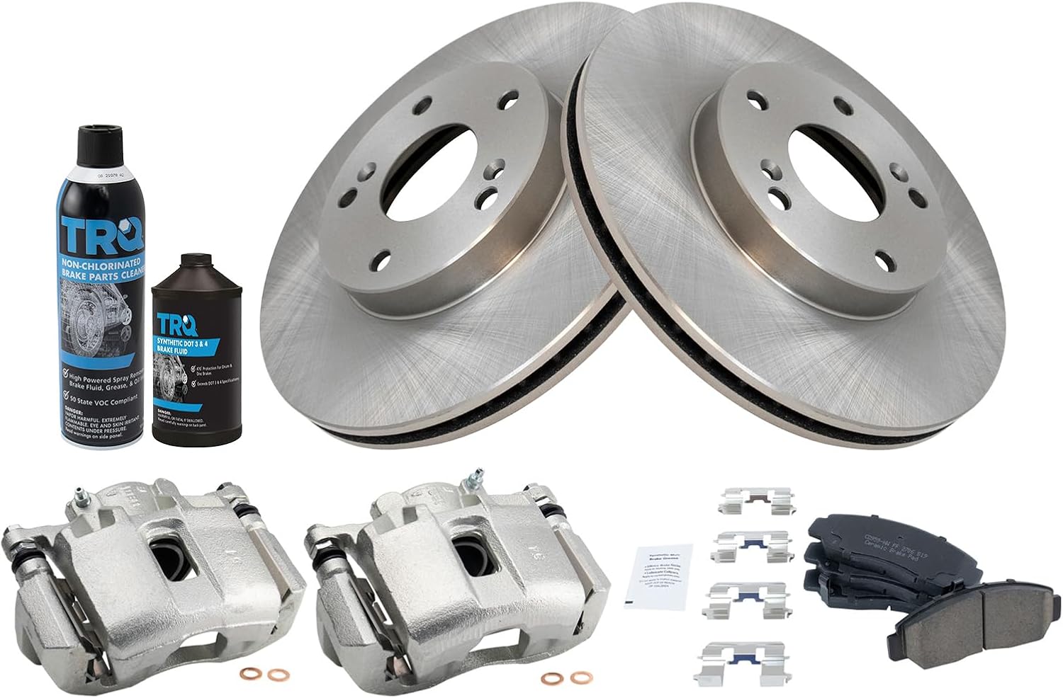 TRQ Front Brake Pad & Rotor Kit Brake Caliper Brake Chemical Kit Brake Pads Brake Rotor Ceramic Compatible with 2004 Honda Accord