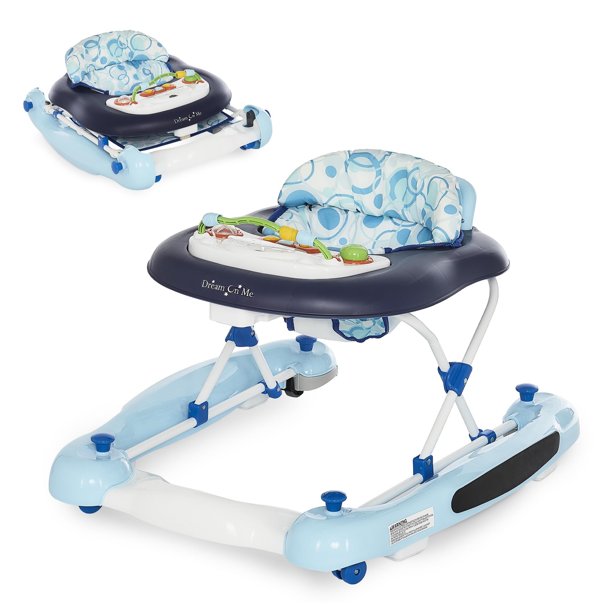 Dream On Me Go-Getter Baby Walker with Rear Push Handle, 2-in-1 Activity Walker and Walk-Behind, 3 Height Adjustments, Easy to Fold, Machine-Washable