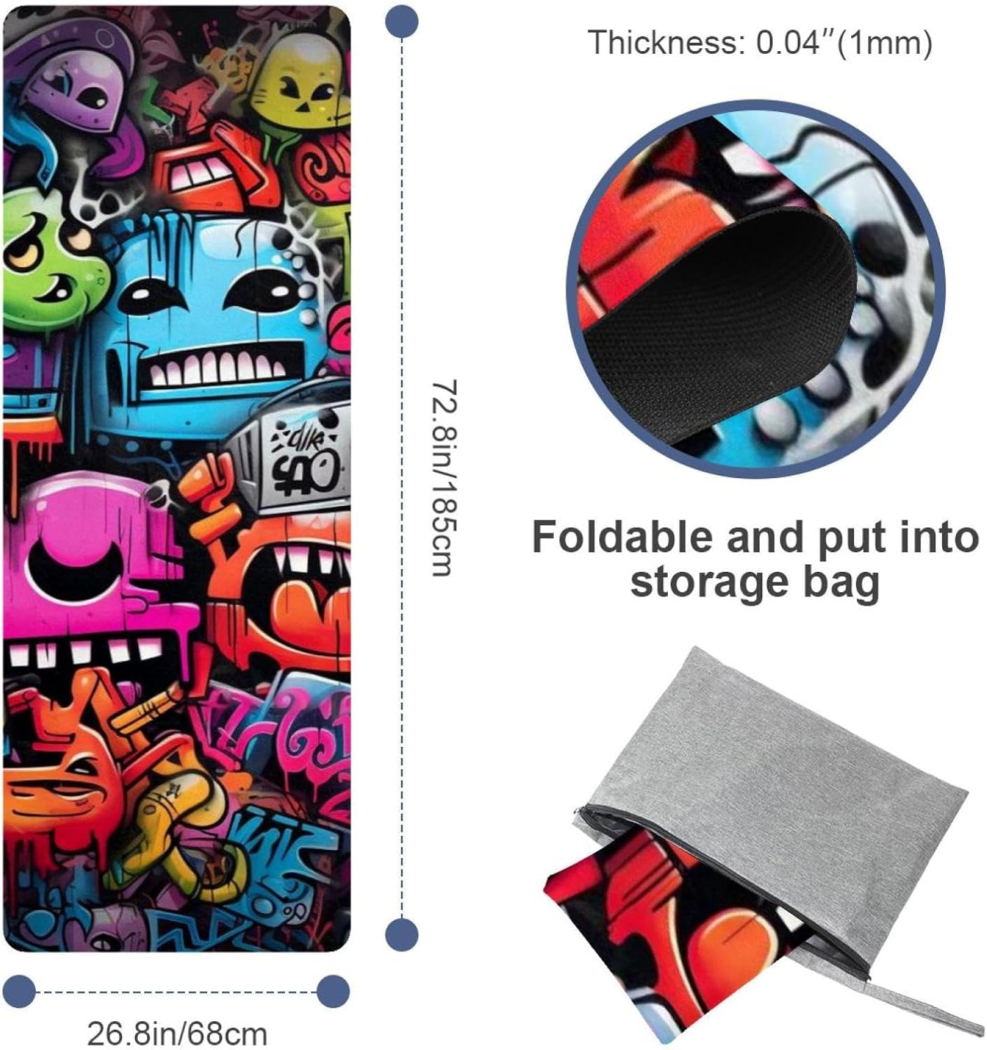 Yoga Towel, Colorful Graffiti Pattern Non Slip Sweat Absorbent Hot Yoga Mat Towel for Hot Yoga, Pilates and Fitness - 72.8" x 26.8"