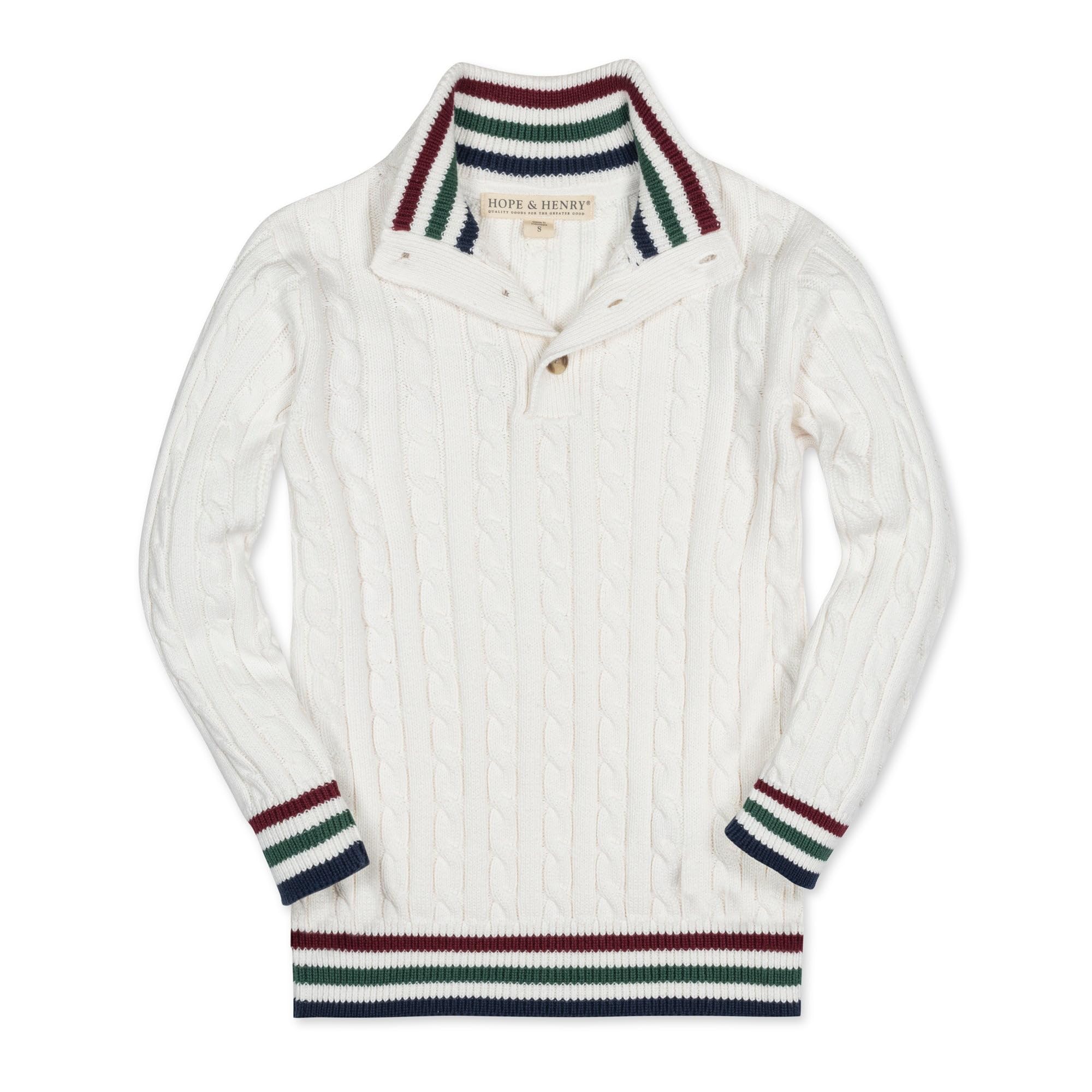 Hope &amp; Henry Boys' Mock Neck Cable Sweater with Button Placket | GOTS
