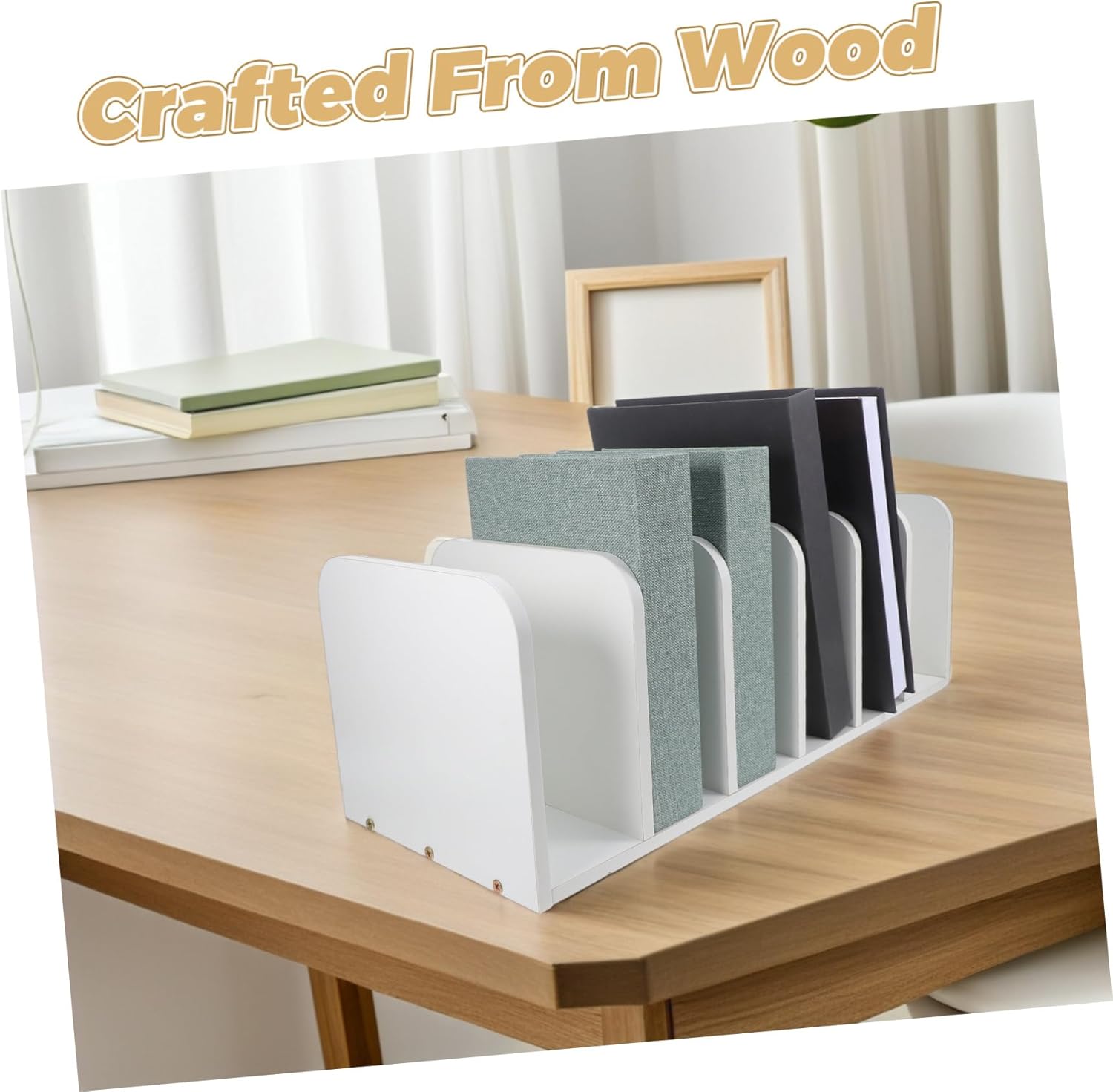 Wood Desktop Bookshelf Organizer Minimalist Book Storage Rack for Office and Dormitory Space Saving File and Magazine Holder No Assembly Required Elegant Desk Organization