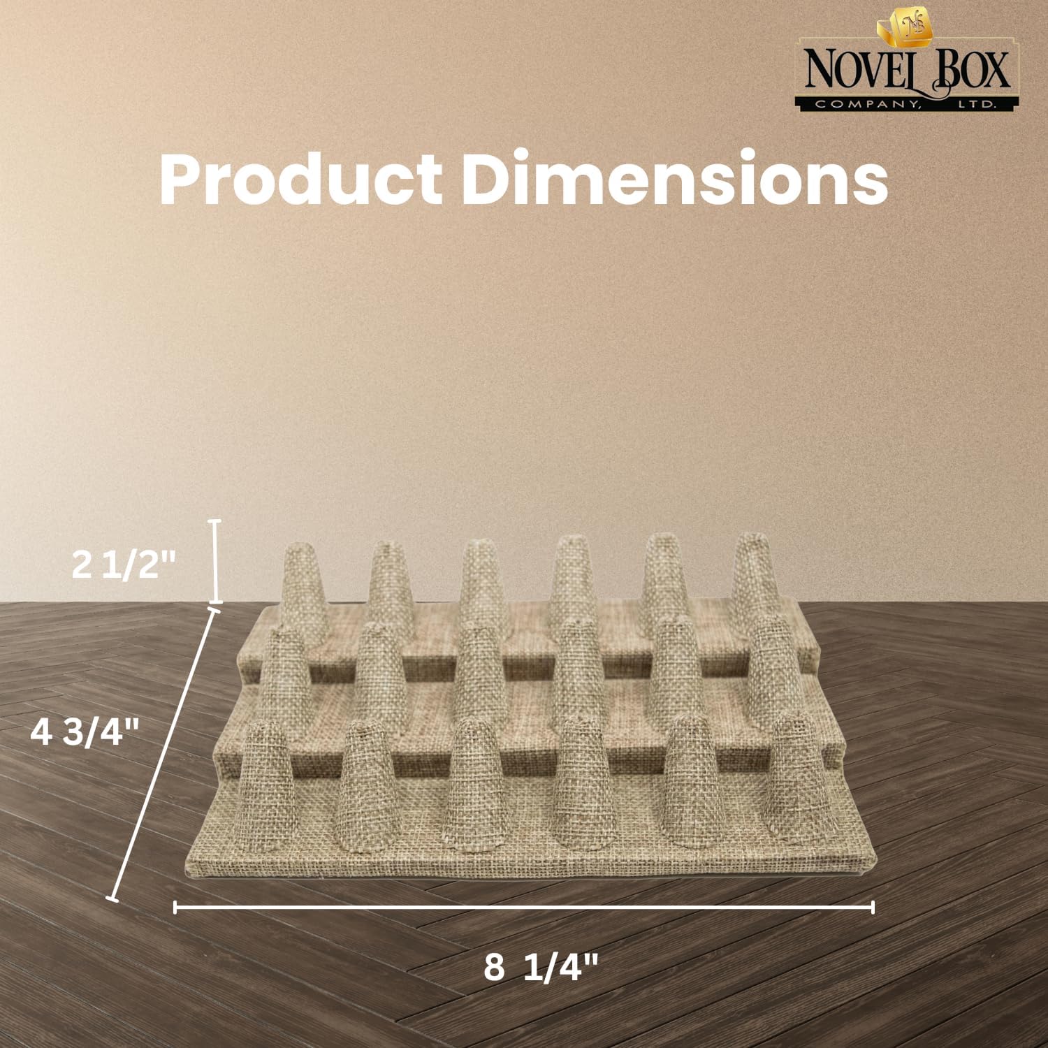 Novel Box Burlap Jewelry 18 Rings Finger Display Stand 8.25x4.75x2.5 Inches with Square Base - Ring Holder Organizer Stand for Selling or Personal Use - Display Stands for Rings