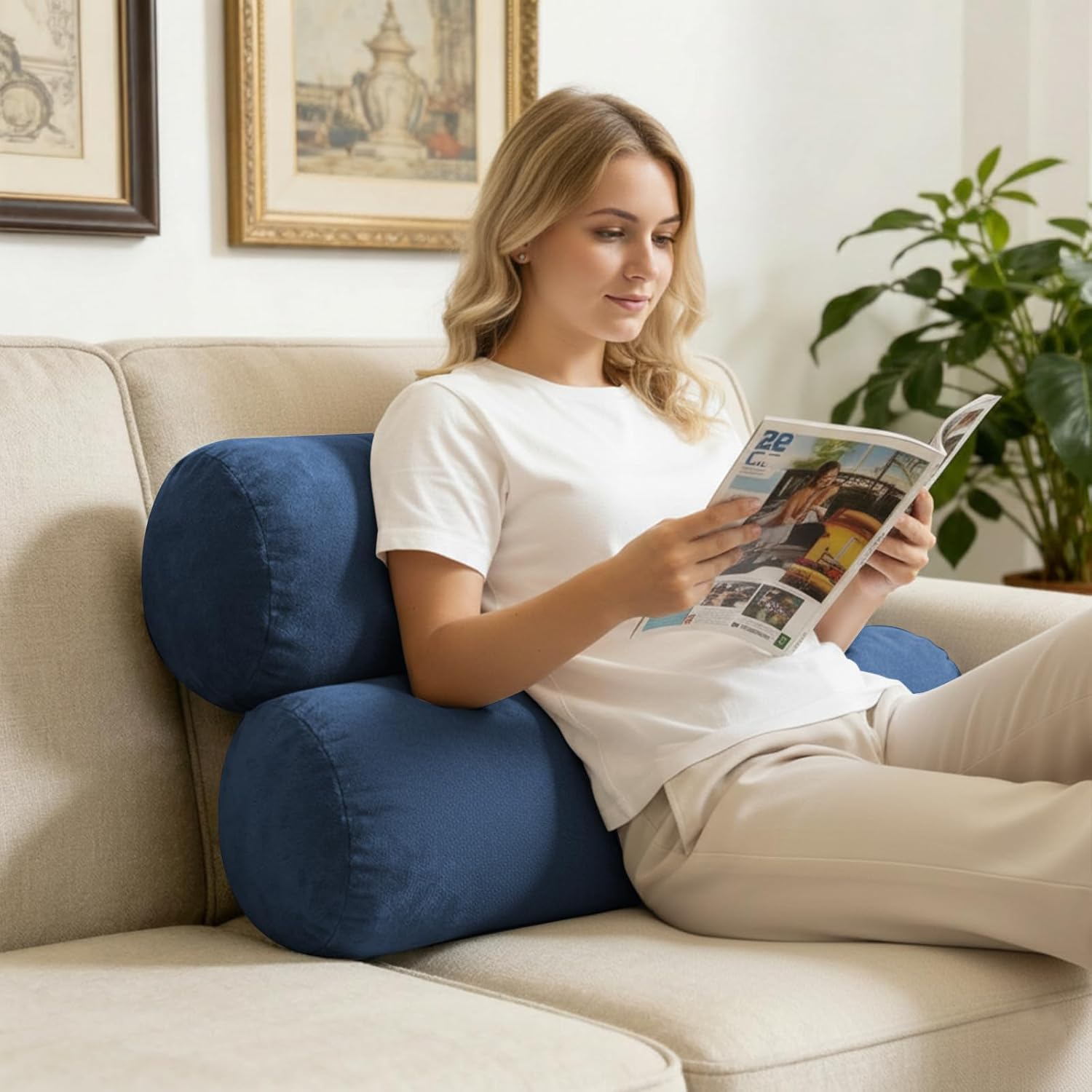 Soft Memory Foam Body Pillows for Adults Sleeping，Comfortable Velvet Pillows Long Cylinder Tube Round Pillow，2 Pack Blue