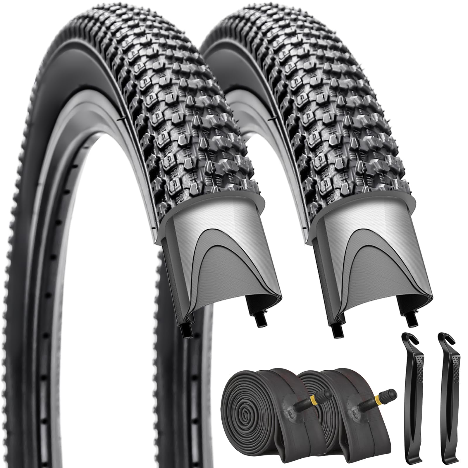 SIMEIQI Bike Tire & Tube Set - 2 Pack, Fits 14/16/18/20/24/26 X 1.75/1.95 MTB Hybrid Bikes