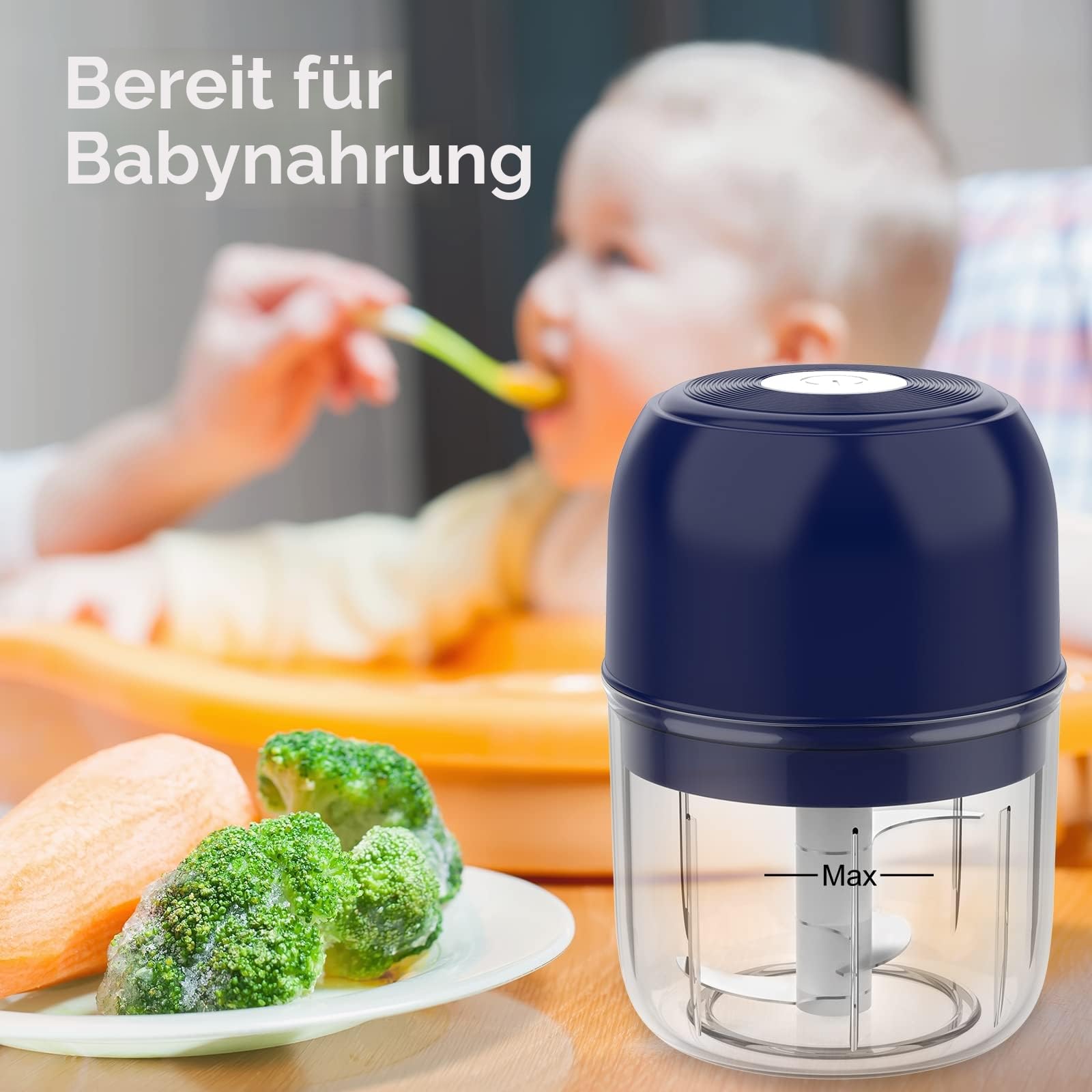 BlumWay 2 in 1 Elektrischer Knoblauchzerkleinerer, Mini-Zerkleinerer mit Eierschlägel, Lebensmittelzerkleinerer Fleischwolf, tragbarer Zwiebelschneider für Gemüse, Obst, Knoblauch, 250+250 ml (Blau)