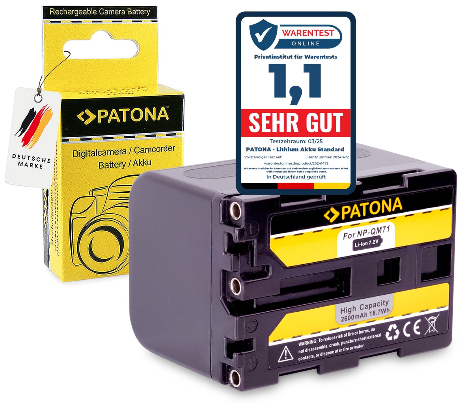 PATONA NP-FM70 Batterie 2600mAh Compatible avec Sony CCD-TRV106K TRV108 TRV116 TRV118 TRV128 DCR-DVD91 DVD100 DVD200 DCR-HC14E PC9 TRV6 TRV8 TRV10 TRV30 HDR-HC1 DCR-TRV250E FM-70 NPFM70