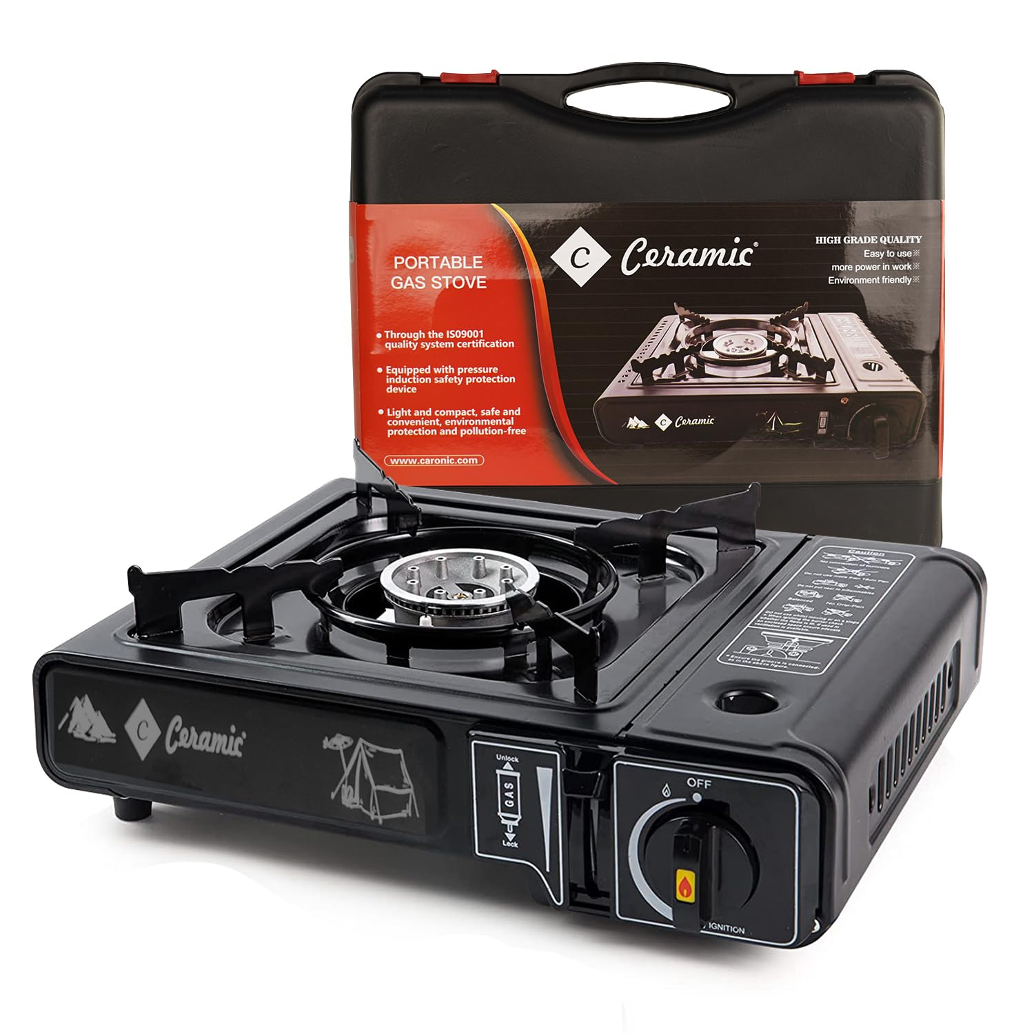 CERAMIC Portable Gas Stove for Camping Stove for Outdoor Cooking with Carrying Case Included (CE-6800)