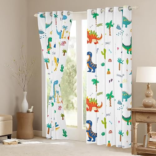 Miniatura 3 de Cortinas de ventana de dinosaurio para niños, para dormitorio, sala de estar, lindas cortinas de dinosaurios de dibujos animados, cortinas de