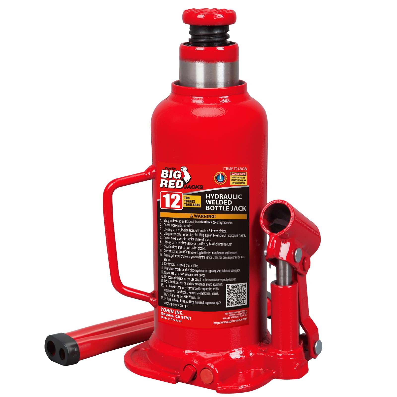 BIG RED 12 Ton (24,000 LBs) Torin Welded Hydraulic Car Bottle Jack for Auto Repair and House Lift, Red, TAM91203B
