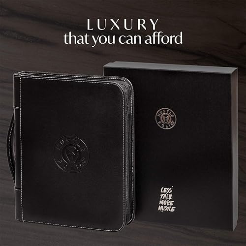 Miniatura 8 de Cartera profesional de cuero Carpeta con cremallera para entrevistas de negocios Organizador de 3 anillos para tabletas de hasta 13 pulgadas