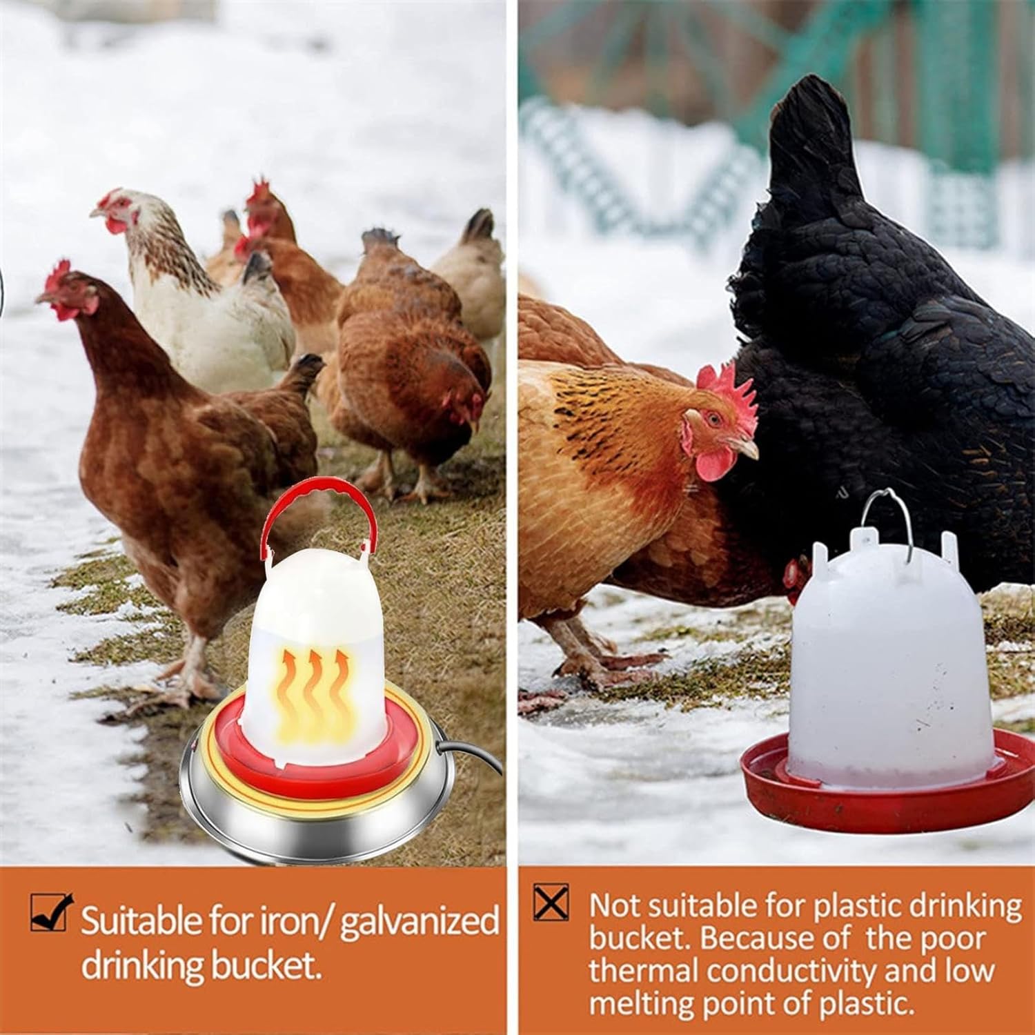 Heated Chicken Waterer Base for Winter, Outdoor Heated Chicken Poultry Bath Drinking Water, Outside Heating Poultry Feeder for Poultry Lovers (Sliver, 12in)
