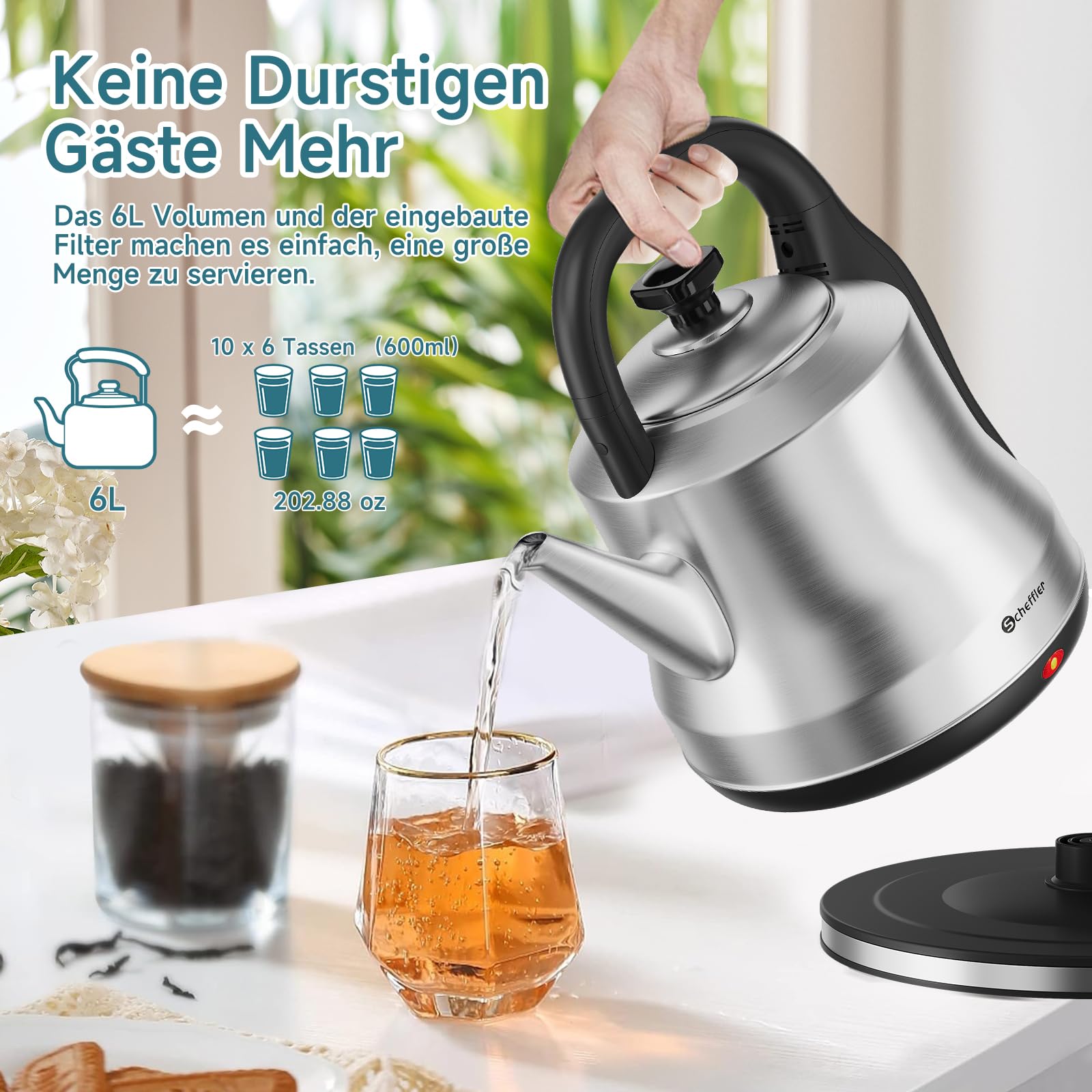 Wasserkocher Edelstahl 4,5L,1800W Vintage Electric Kettle, Klappbarer Griff