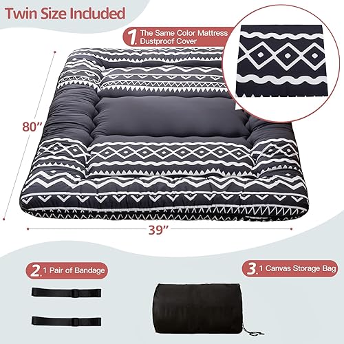 Miniatura 177 de MAXYOYO El mármol negro imprimió el futón japonés, la almohadilla de dormir espesa enrolla el colchón que acampa Mármol negro,Flor 1,floral azul