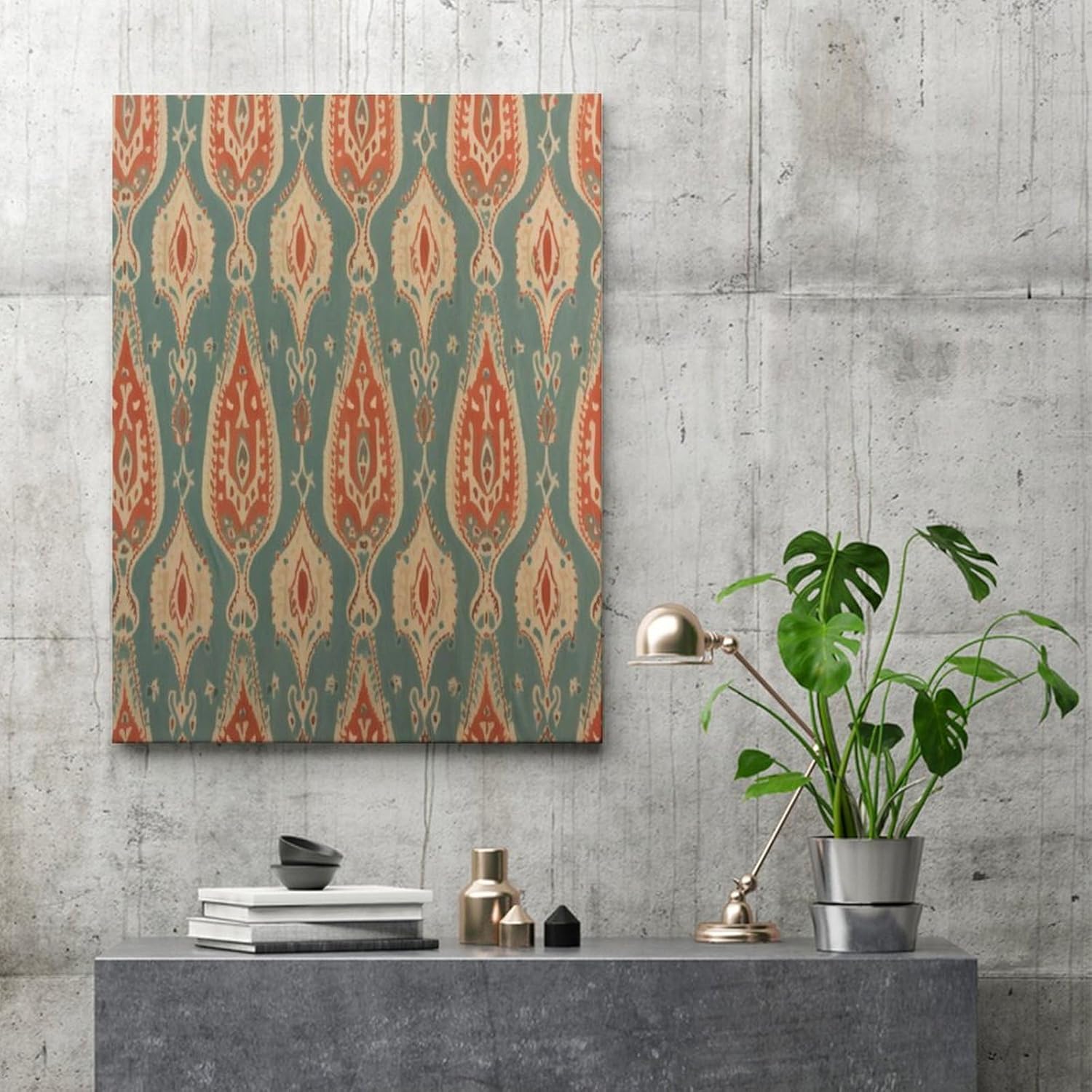 Wall Art Canvas 12x16in,Gourd Ikat Fabric Pattern Canvas Wall Art Typography Home Office Wall Decor Prints Framed Artwork for Bed Living Room Modern Paintings on Prints Birthday Gifts