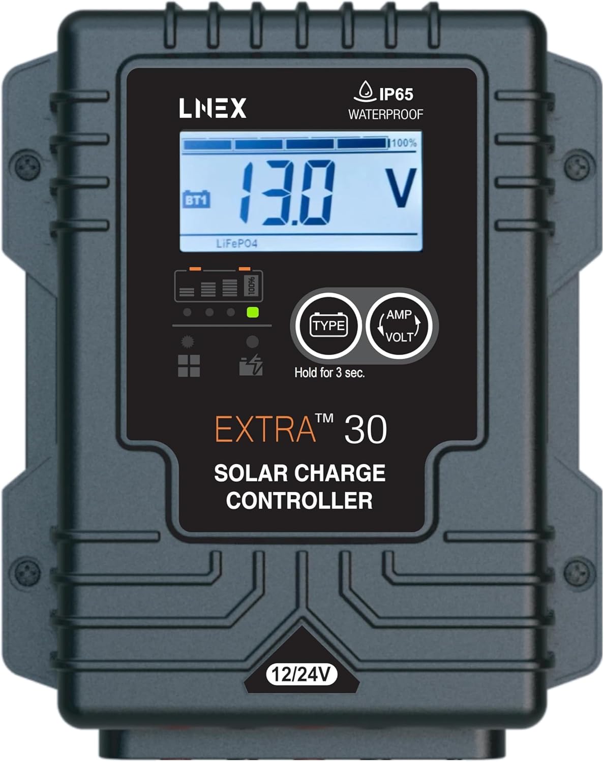 Photo voltaic Cost Controller Waterproof,30A Photo voltaic Panel Regulator with Temp Sensor,Backlit LCD, 12V/24V PWM Photo voltaic Controller for LiFePO4,AGM, Gel, Flooded and Lithium Battery