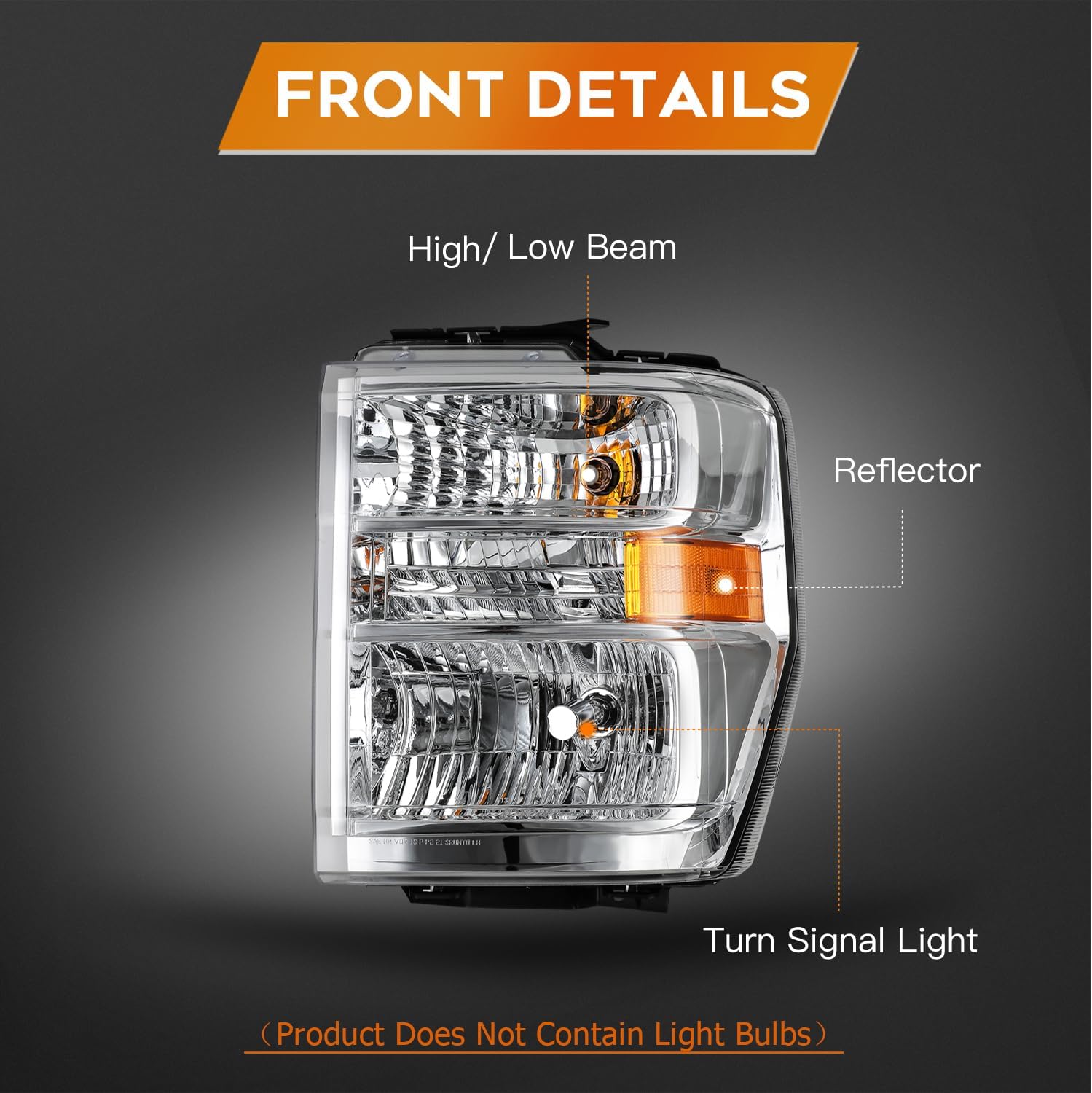 Headlight Assembly Fit Compatible with 2008-2014 for Ford E-150 Aero Design Single Beam Titanium Clear Chrome Housing Driver and Passenger Side AC2Z13008D FO2502249