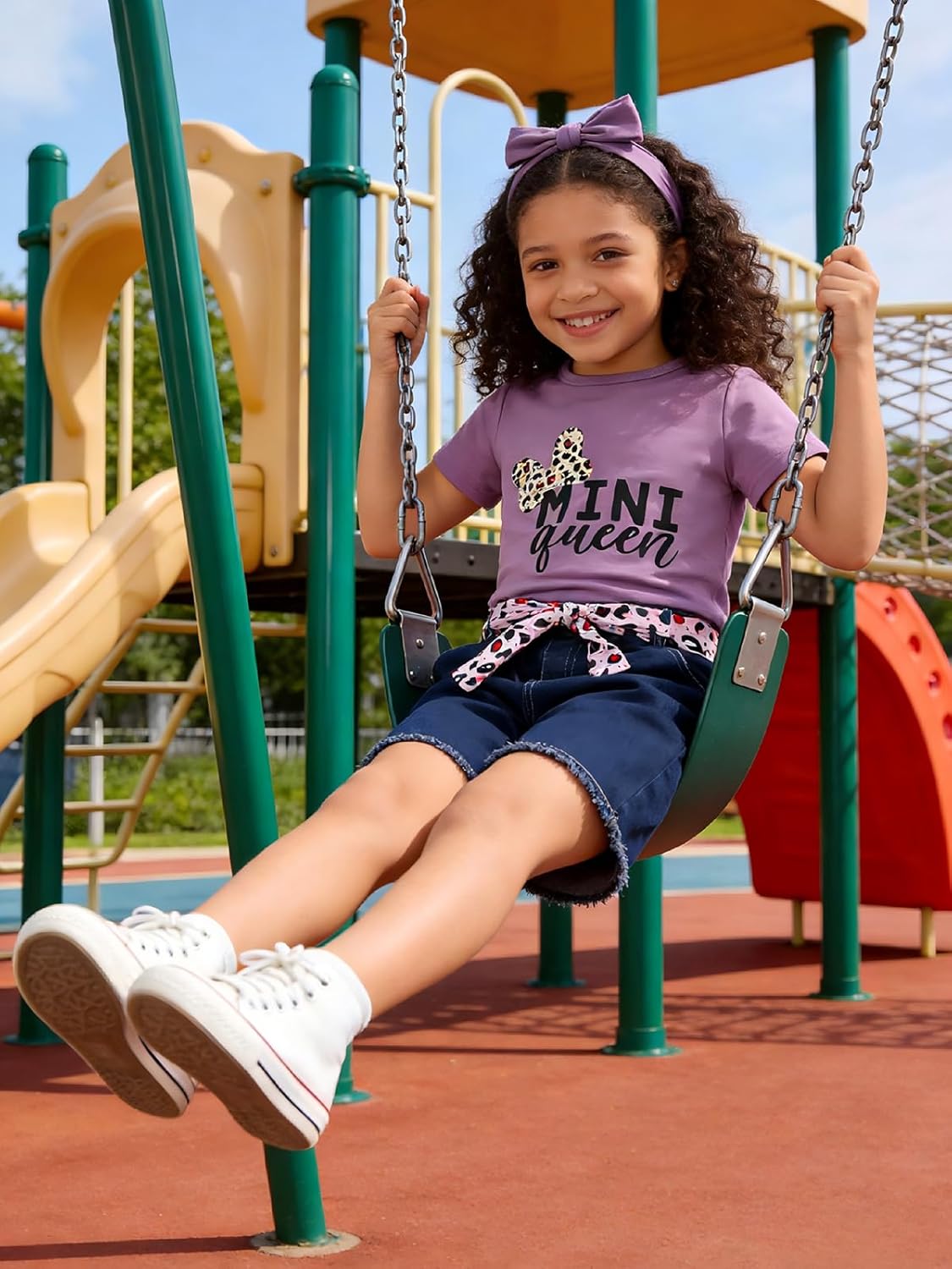 Kids Toddler Girls Summer Clothes Leopard Butterfly Print T-Shirt + Belted Denim Jeans Shorts 3PCS Outfits - Image 4