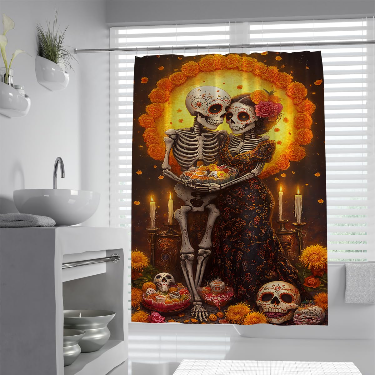 Tende Doccia Scheletro Retro Gotico Bagno 200x200cm