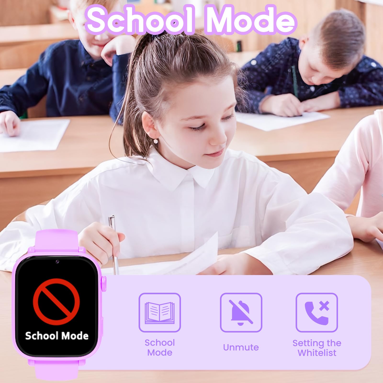 PTHTECHUS Smartwatch Bambini, Orologio per Bambino Bambina GPS | 4G Telefono Gioco, Smartwatch Ragazza e Ragazzo 4-12 Anni Regalo, Orchid