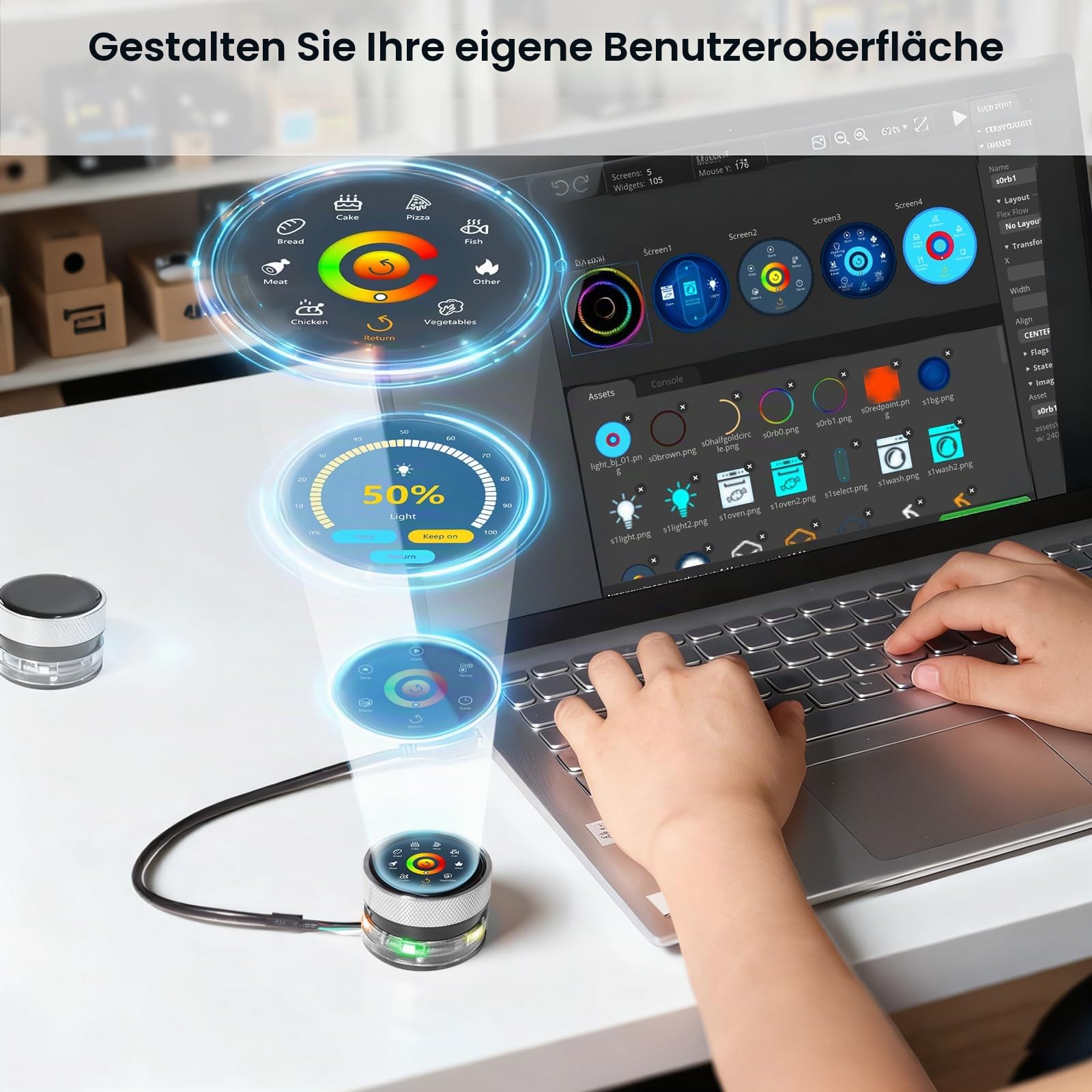 ELECROW ESP32 Rotary Display 240x240-1.28 Zoll HMI IPS Round Knob Touch Display Development Board, 2.4G WiFi und BLE Capacitive Touch Screen Kompatibel mit Arduino IDE und The LVGL Library, Silber