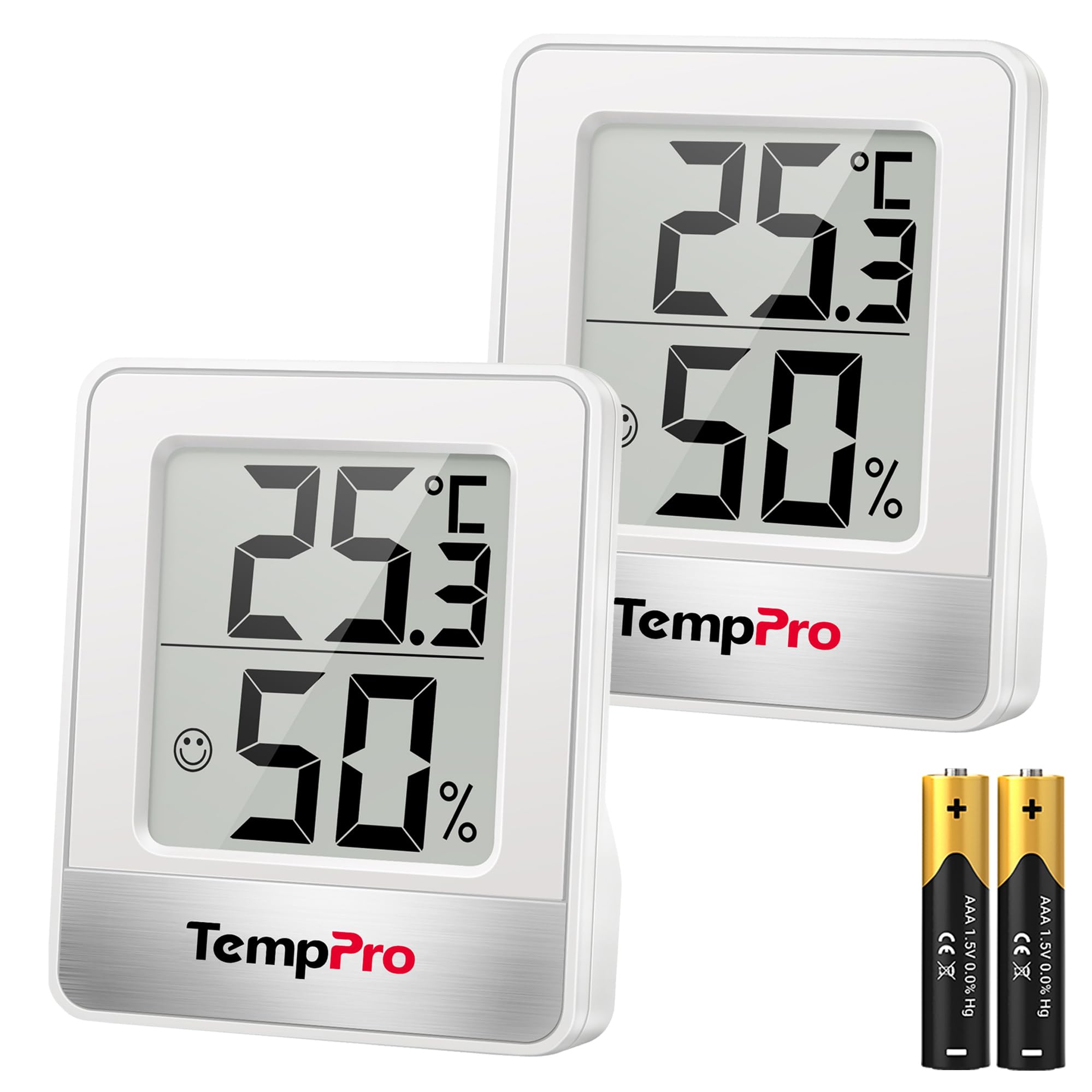 TempPro TP49 2 Pezzi Igrometro Digitale Termometro Ambiente Interno | Monitor Preciso Umidità e Temperatura, dispone di indicatore del comfort, aggiorna ogni 10 secondi. Precedentemente ThermoPro