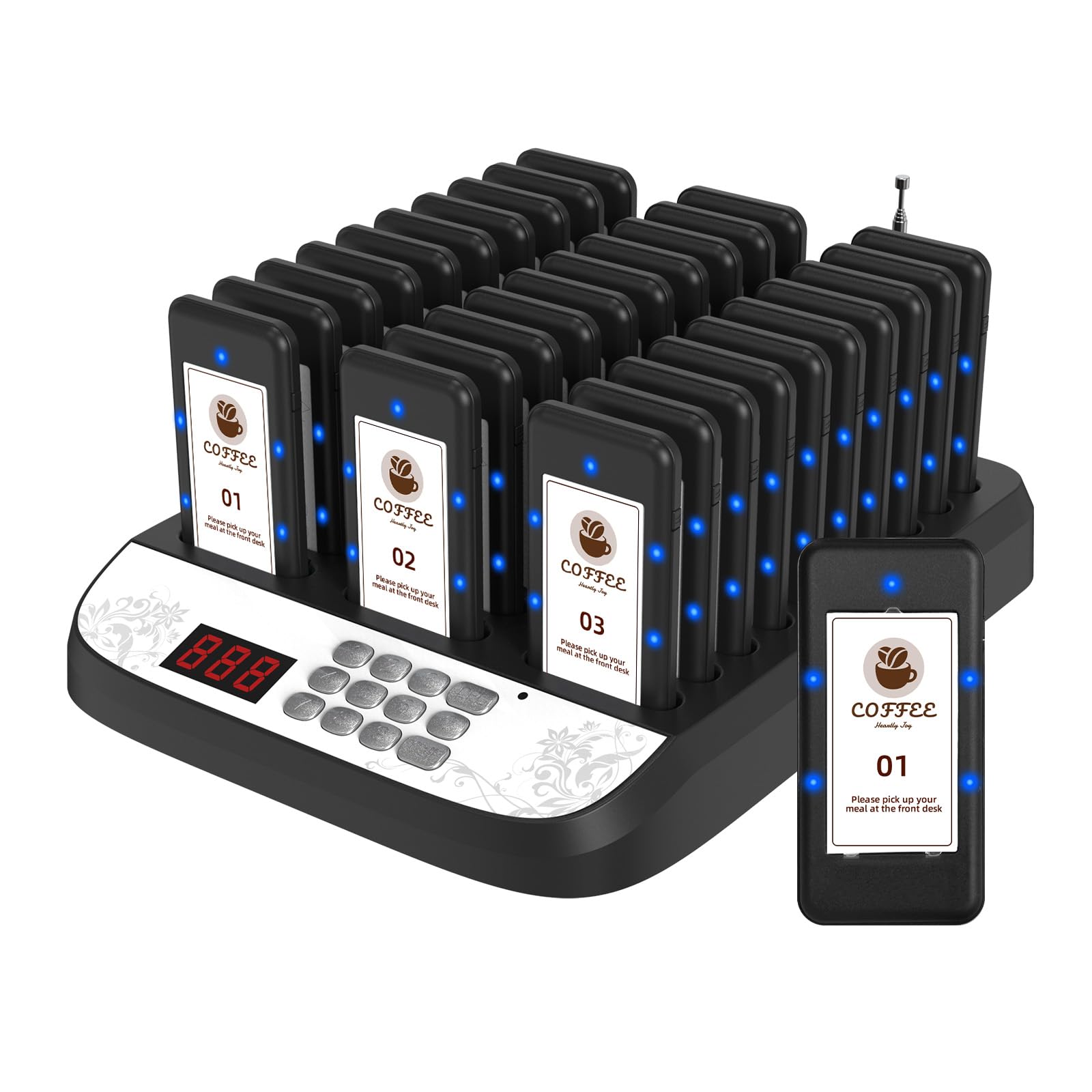 SavvyMate Restaurant Pager System, 30 Wireless Order Pagers,1640FT Long Range Food Buzzers, Pagers for Restaurants with Vibration, Flashing with Beeping, Buzzer System for Fast Food/Cafe/Bar