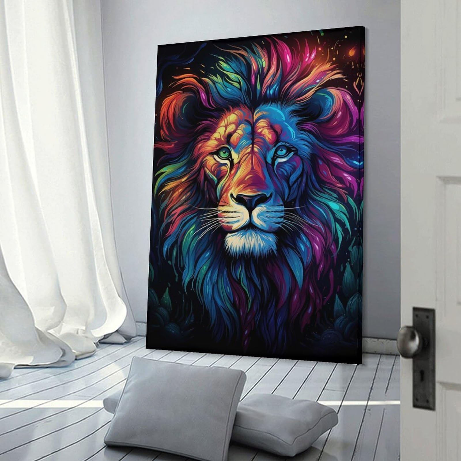 Junmoney Frame-Style-15 Decorative Wall Artwork Lion Watercolor, 20X30inch(50X75cm), For Contemporary Homes, Apartments Or Offices, An Easy Choice For New Home Styling