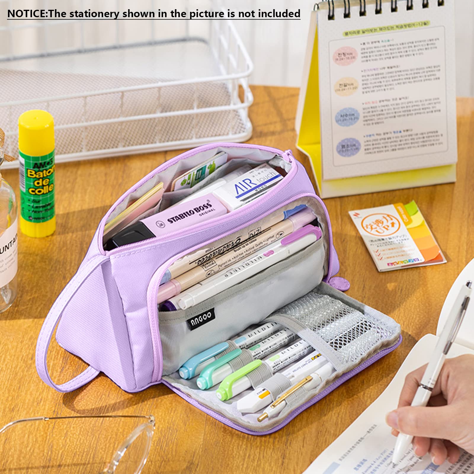 X SIM FITNESSX Pencil Case Teenager Girls Pencil Case Pens 3 Compartments Pencil Case for School and Office (Purple) - Image 4