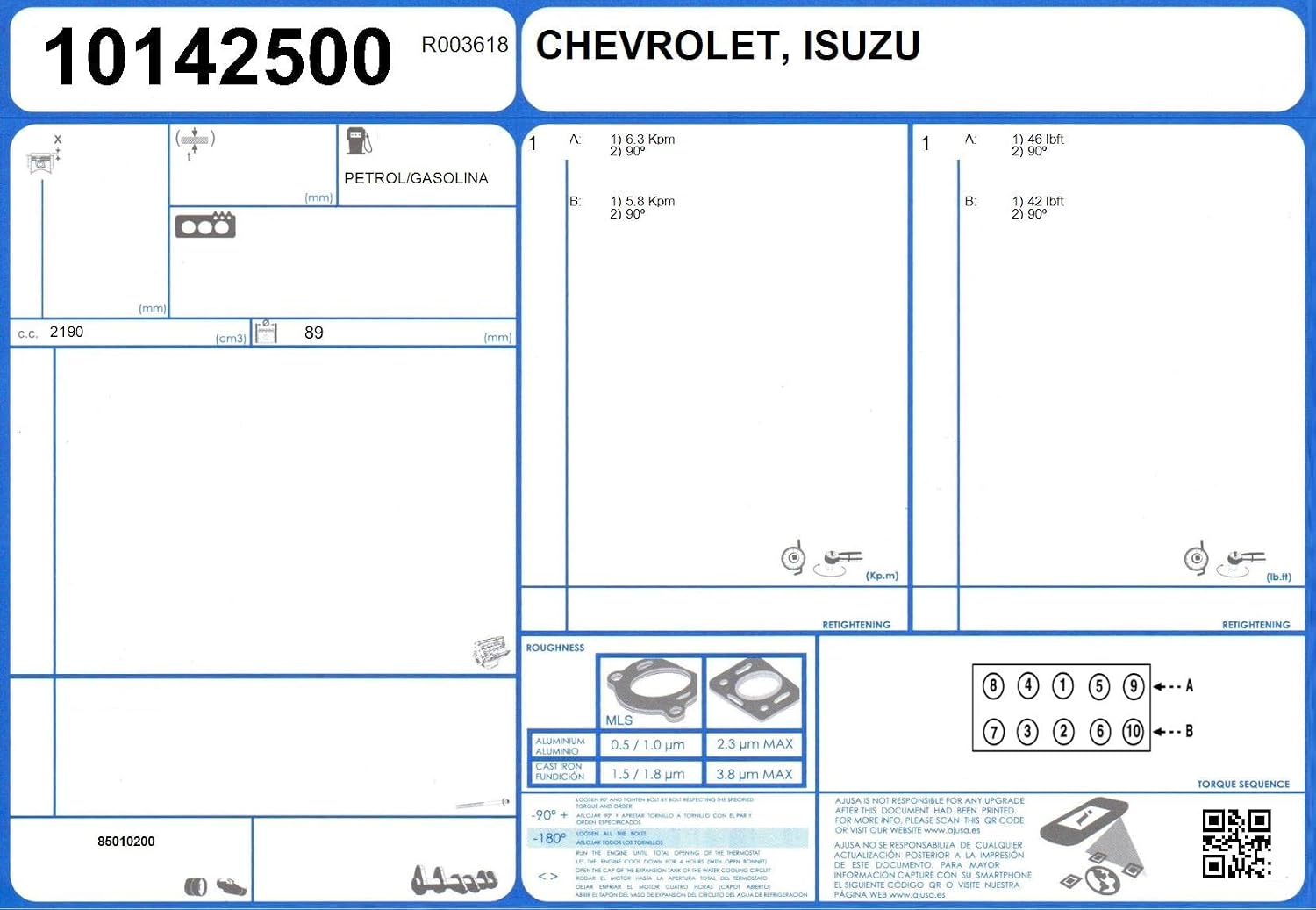 Ajusa 10142500 Gasket cylinder head