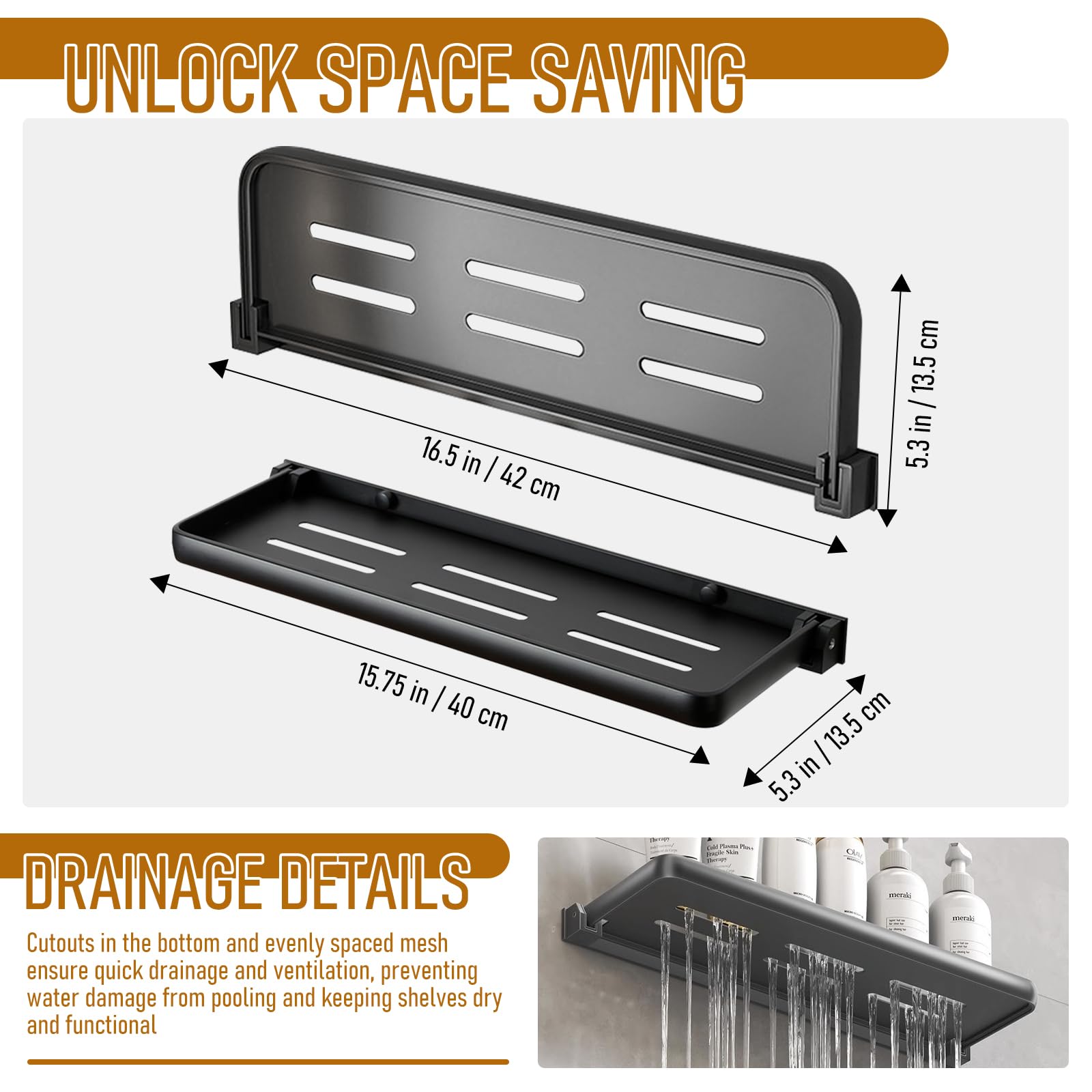 BShasrlim Small Folding Wall Shelf - Waterproof and Rust-Proof 90° fold Down - Easy Installation Folding Metal Shelf, Ideal for RV, Laundry, Toilet, Kitchen and Sofa(Set of 2 15.75in)