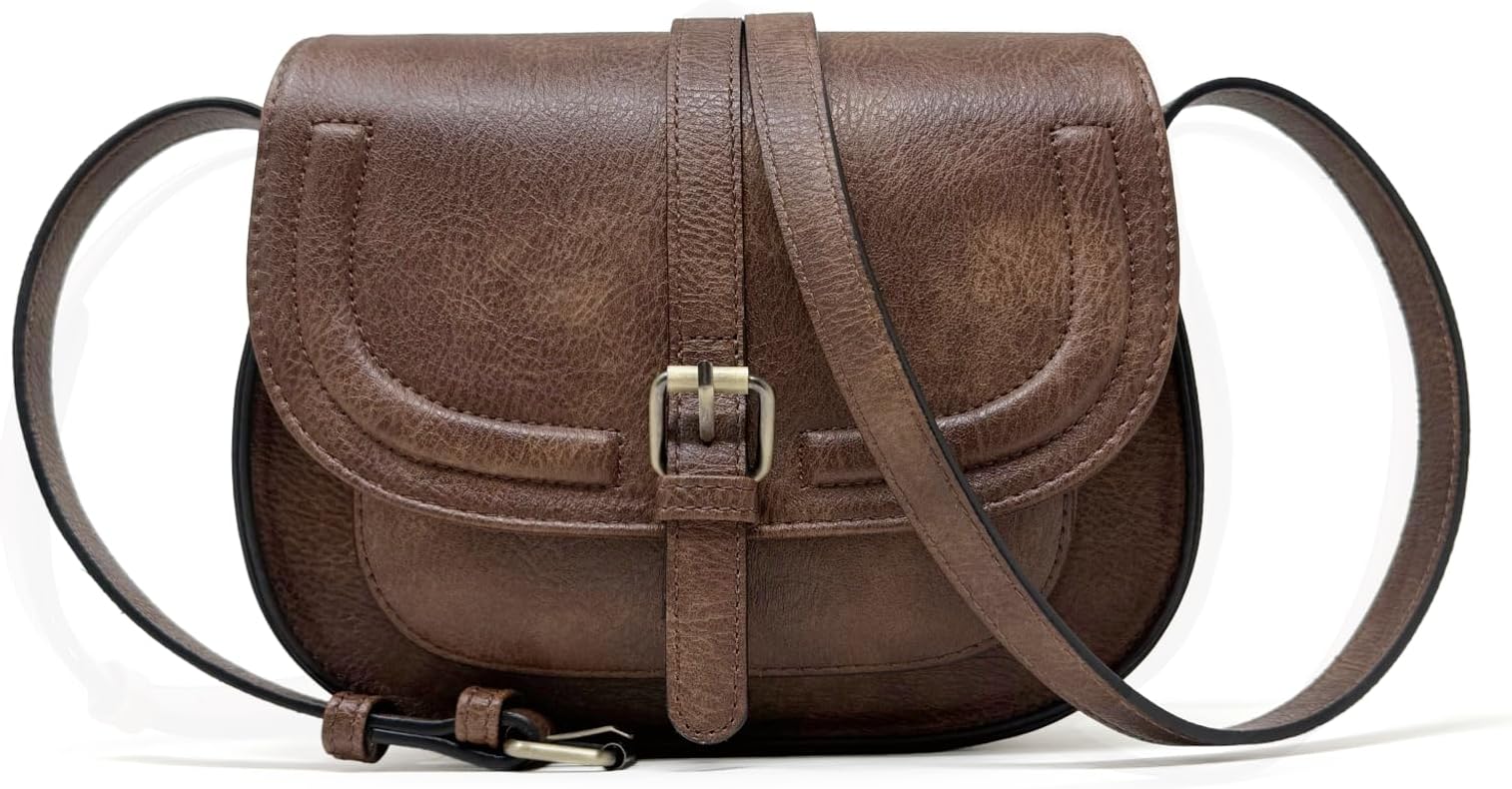 AFKOMST Crossbody Bag for Women Small Satchel and Shoulder Bag Vintage Saddle Handbags Vegan Leather