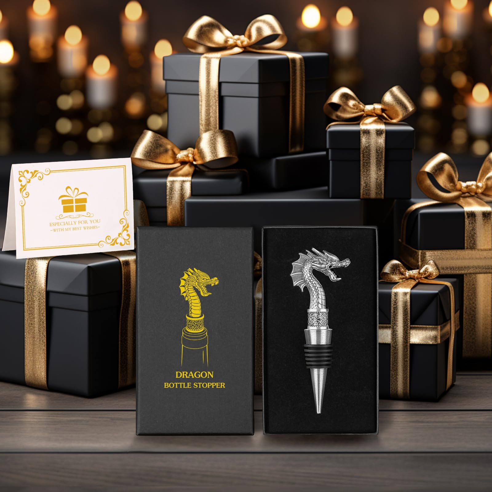 LKKCHER Bouchon à Vin Tête De Dragon - Décapsuleur Intégré Cadeau Homme Papa Amateurs Vin Bouchon Bouteille Tête Dragon