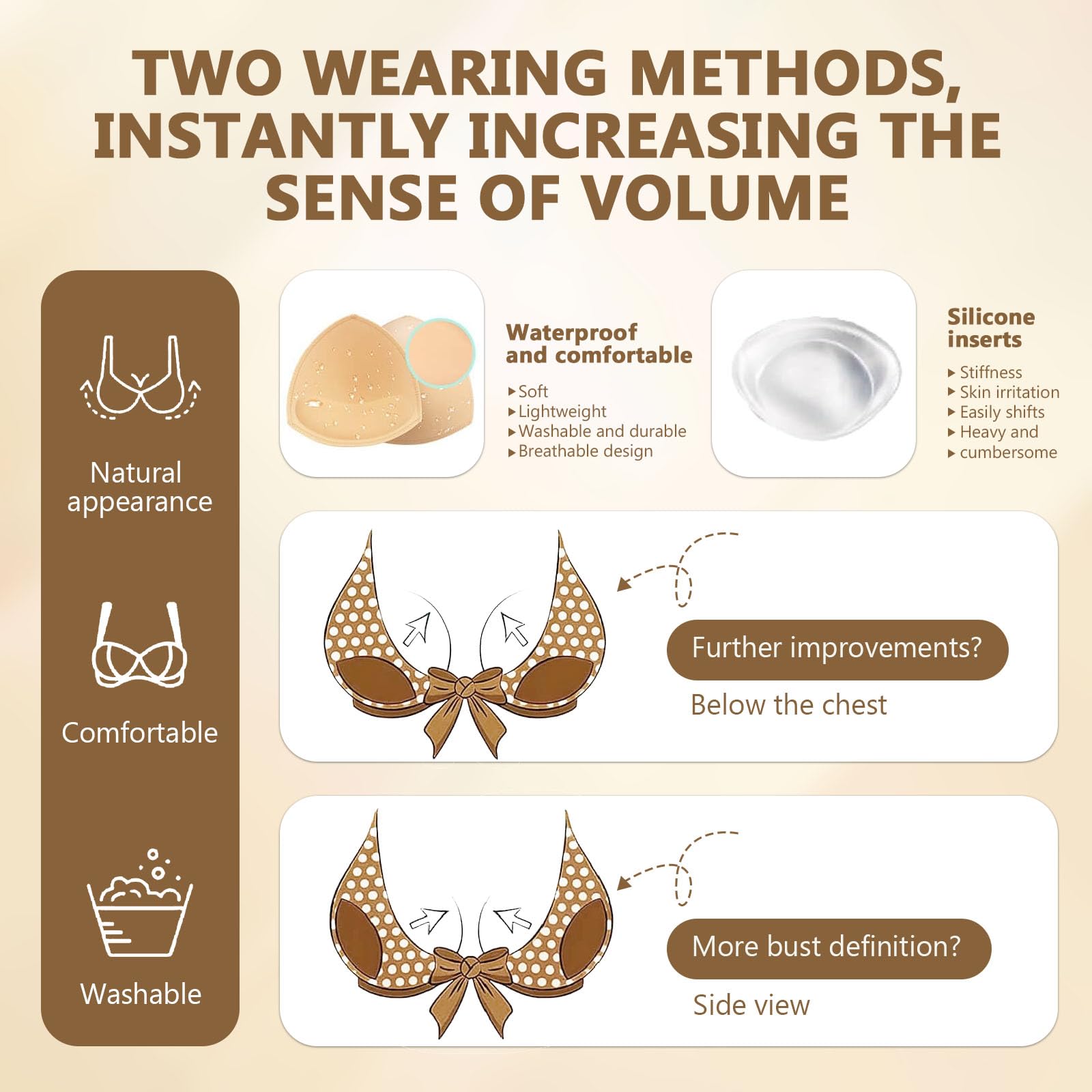 4 Paar Knödelform BH-Einsätze, Dicke Push up Pads, Abnehmbare Ersatzschwamm, Dünne Oberseite&Dicker Boden BH Cups Zum Einnähen, Bikini Einlagen Für Frauen Und Mädchen(Hautfarbe)
