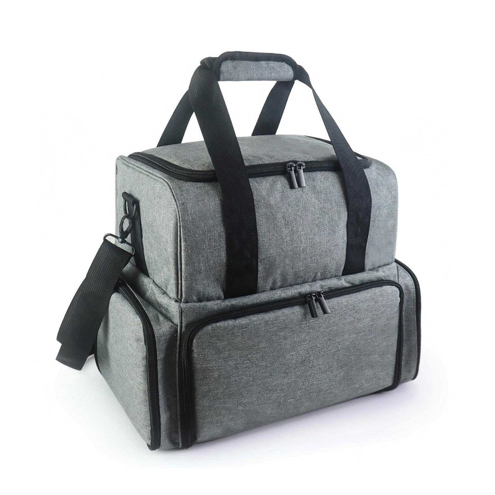 Nagellack Organizer Tasche Aufbewahrung Koffer Etui mit Doppeltem Fach Und Einsatz Halterungen Gepolstert aus Nylon für Transport von Maniküre Zubehör, Array, Dunkelgrau, 41.5x23.5x34.5cm