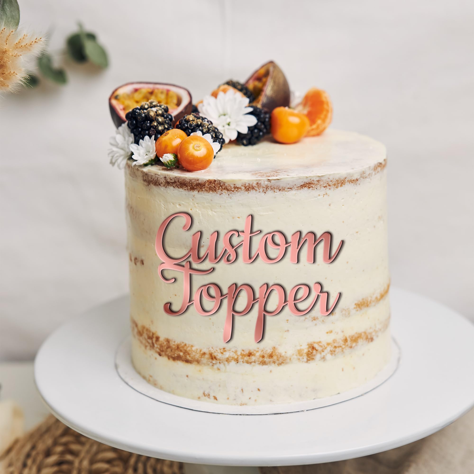 Personalised Cake Topper Custom Multicoloured Acrylic Letters Happy Birthday Wedding Anniversary Cake Decoration Cake Charms Name Plate (Rose Gold)