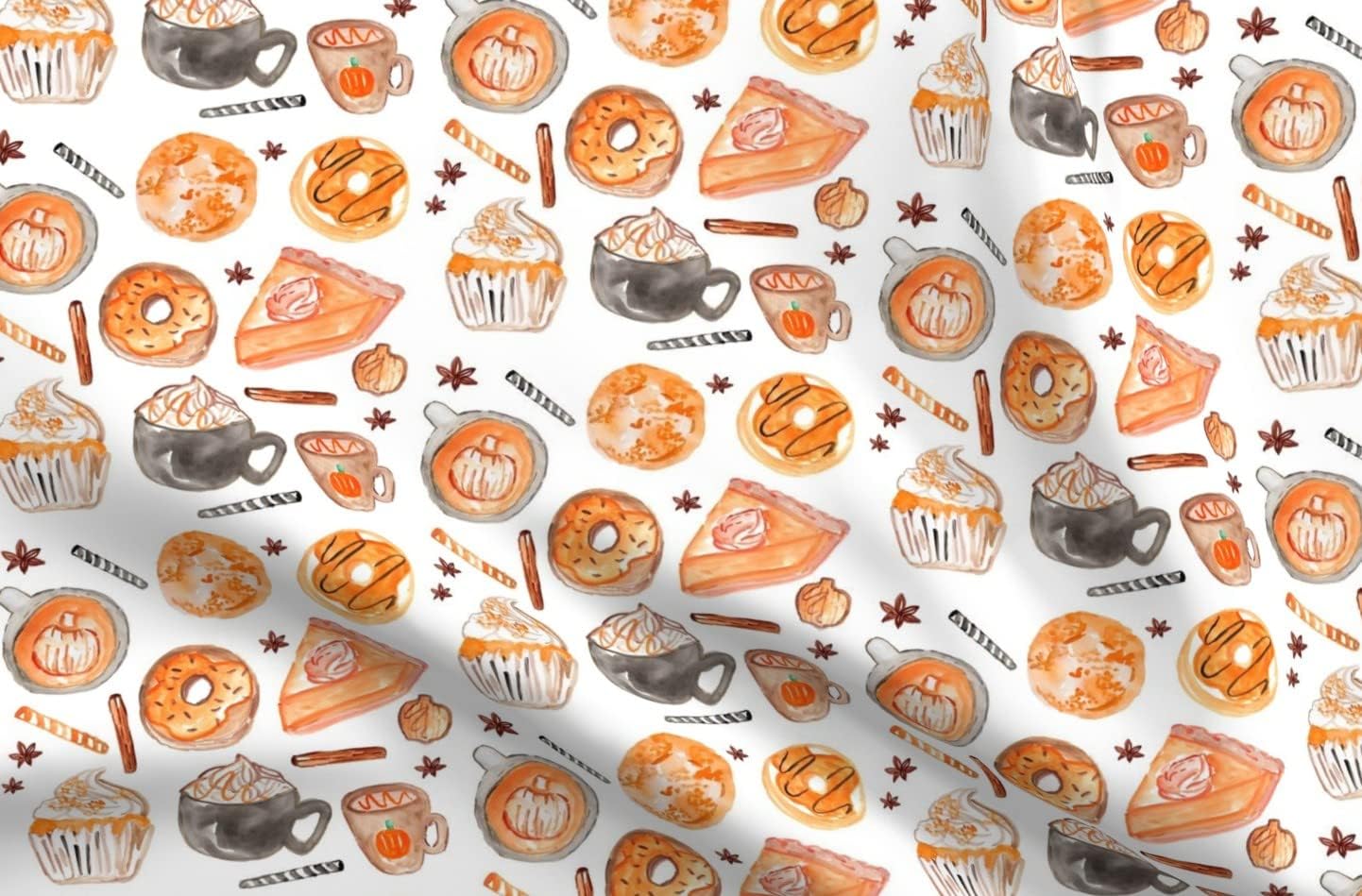 Spoonflower Fabric - Fall Pumpkin Spice Coffee Orange Food Pie Printed on Minky Fabric by The Yard - Sewing Baby Blankets Quilt Backing Plush