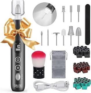 PELCAS Cordless Electric Nail Drill: 10 Speeds, LED 360° Light, LCD Screen, Portable Manicure Pedicure Kit for Acrylic, Thick Nails & Pets (Grey)