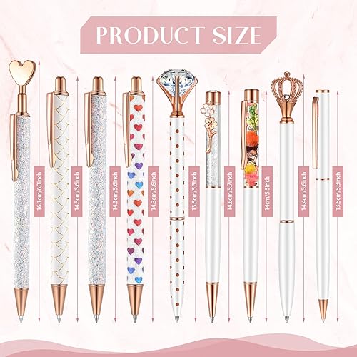 Miniatura 2 de Janmini Juego de 9 bolígrafos de metal con diamantes de cristal y purpurina para diario, tinta negra, cosas bonitas, artículos de papelería, regalos