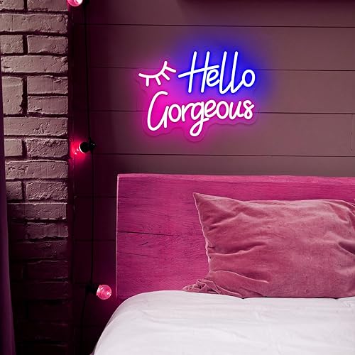 Miniatura 8 de Letrero de neón rosa con texto en inglés Hello Beautiful, luz de neón para dormitorio, letreros LED de neón para decoración de pared, letrero de