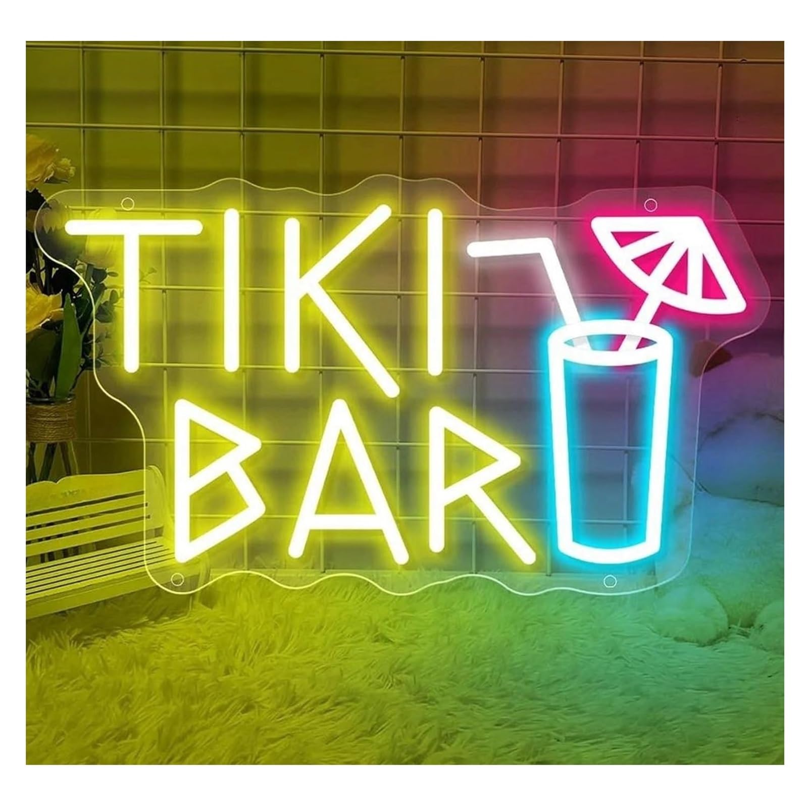 Per insegne al neon Tiki Bar, decorazioni murali, luci dimmerabili(23cmx40cm)