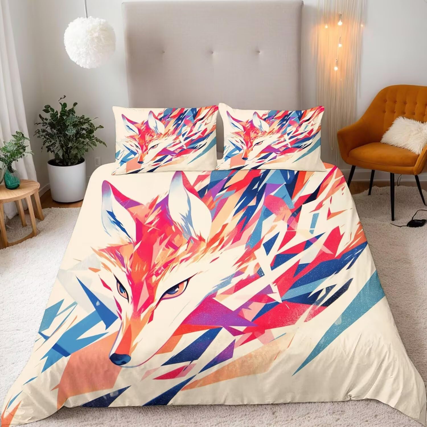 Housse de couette 140x200 renard animaux parure de lit 1 personne enfant et ado