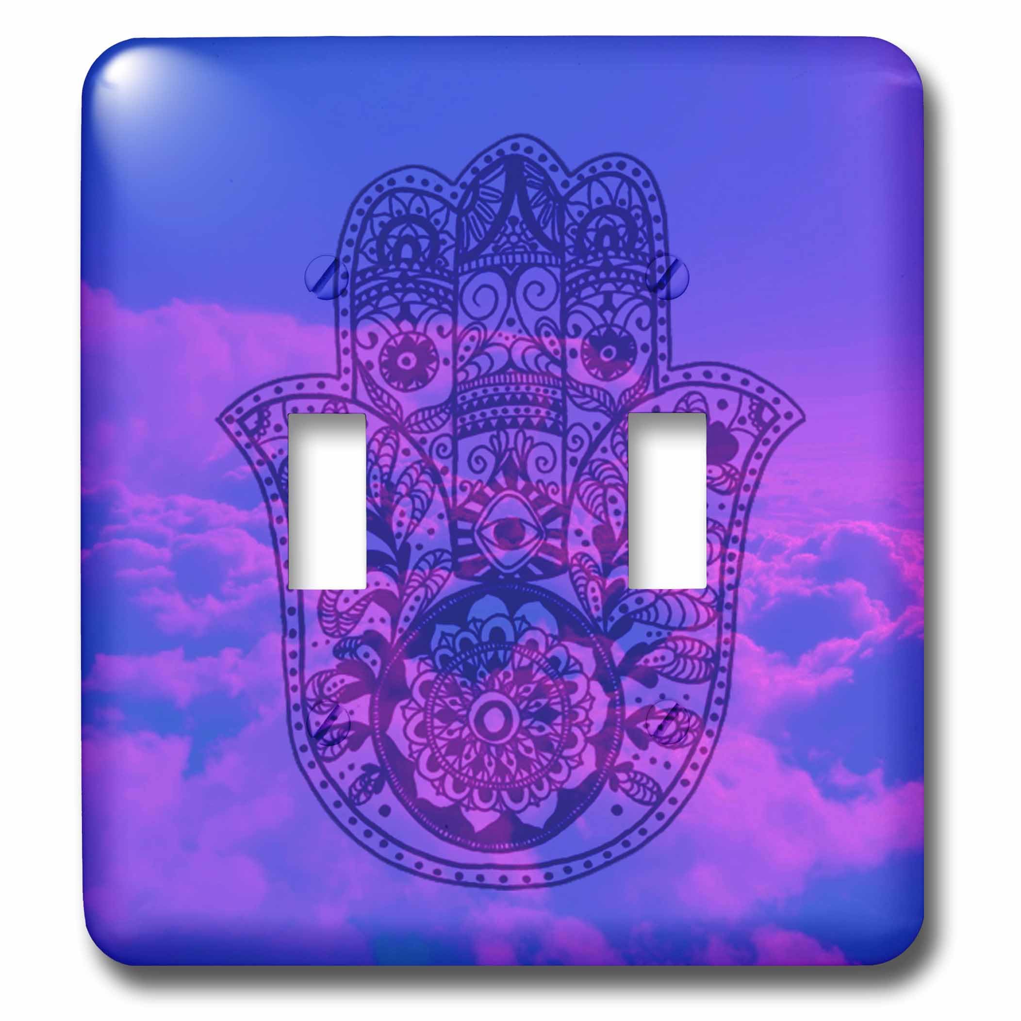 Double interrupteur à bascule motif Hamsa et nuage violet bleu pour décoration murale