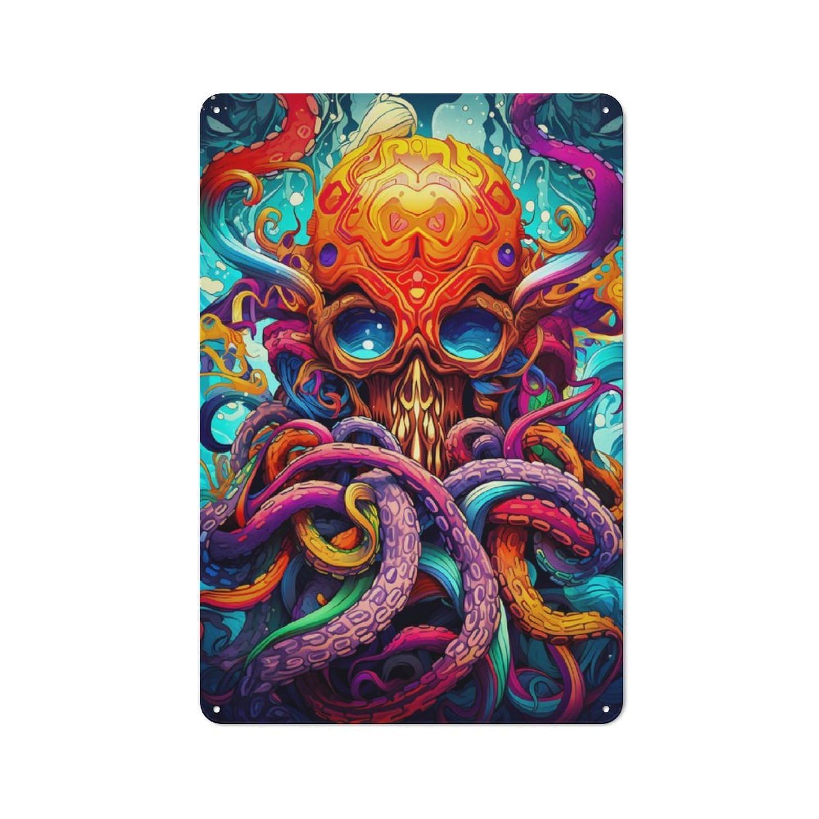 Junmoney Colorful Octopus Shed Style Decorative Metal Plaque 30X20cm Featuring Porch Wall Decor For Patio Bar, Workshop, Shed Or Kitchen