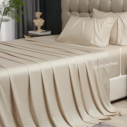 HYPREST Juego de sábanas tamaño King  Rayón derivado del bambú, sábanas de bolsillo extra profundo para colchones de 18 a 24 pulgadas de grosor,